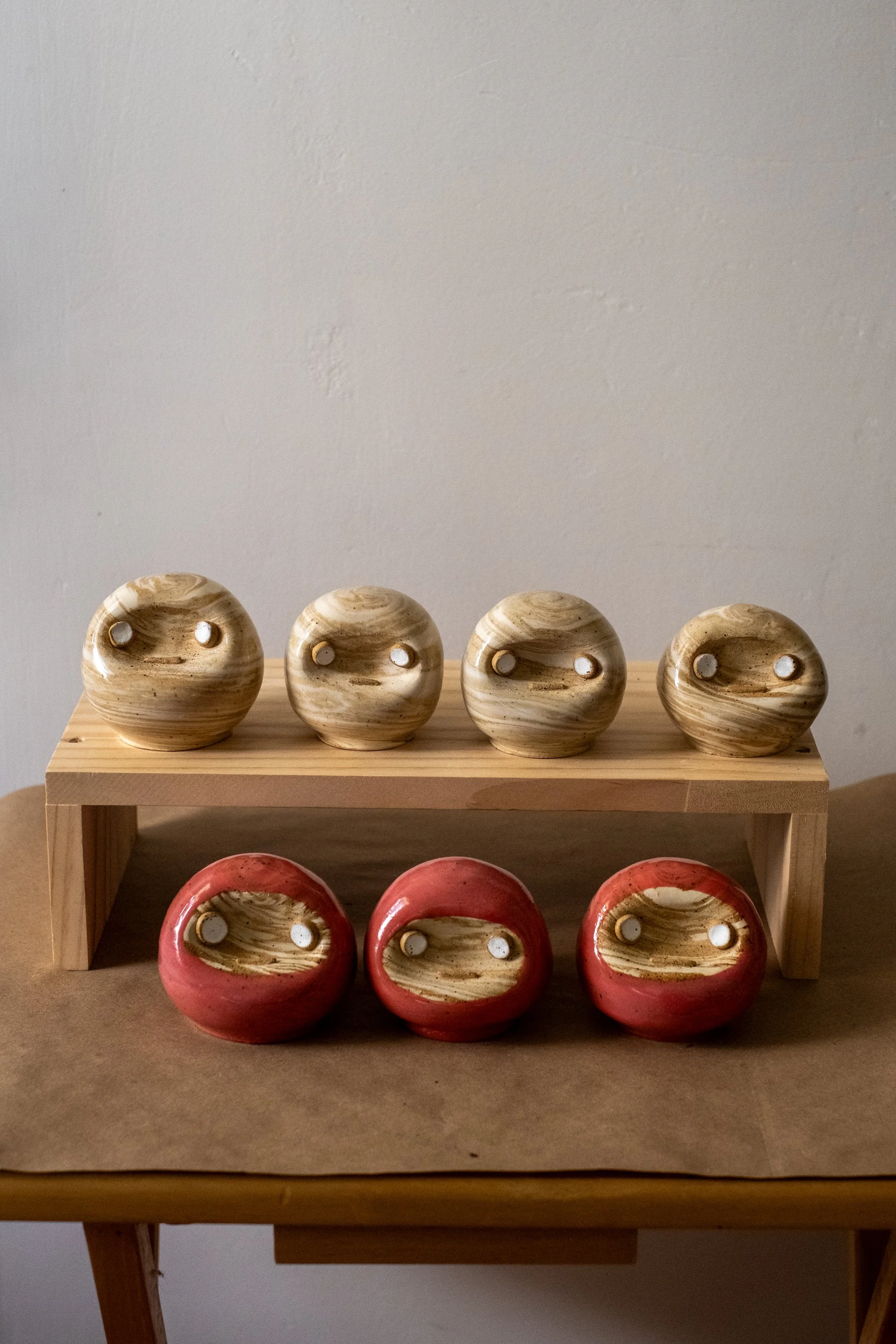 Small Marbled Daruma in Clear  (2.5"-3" tall)