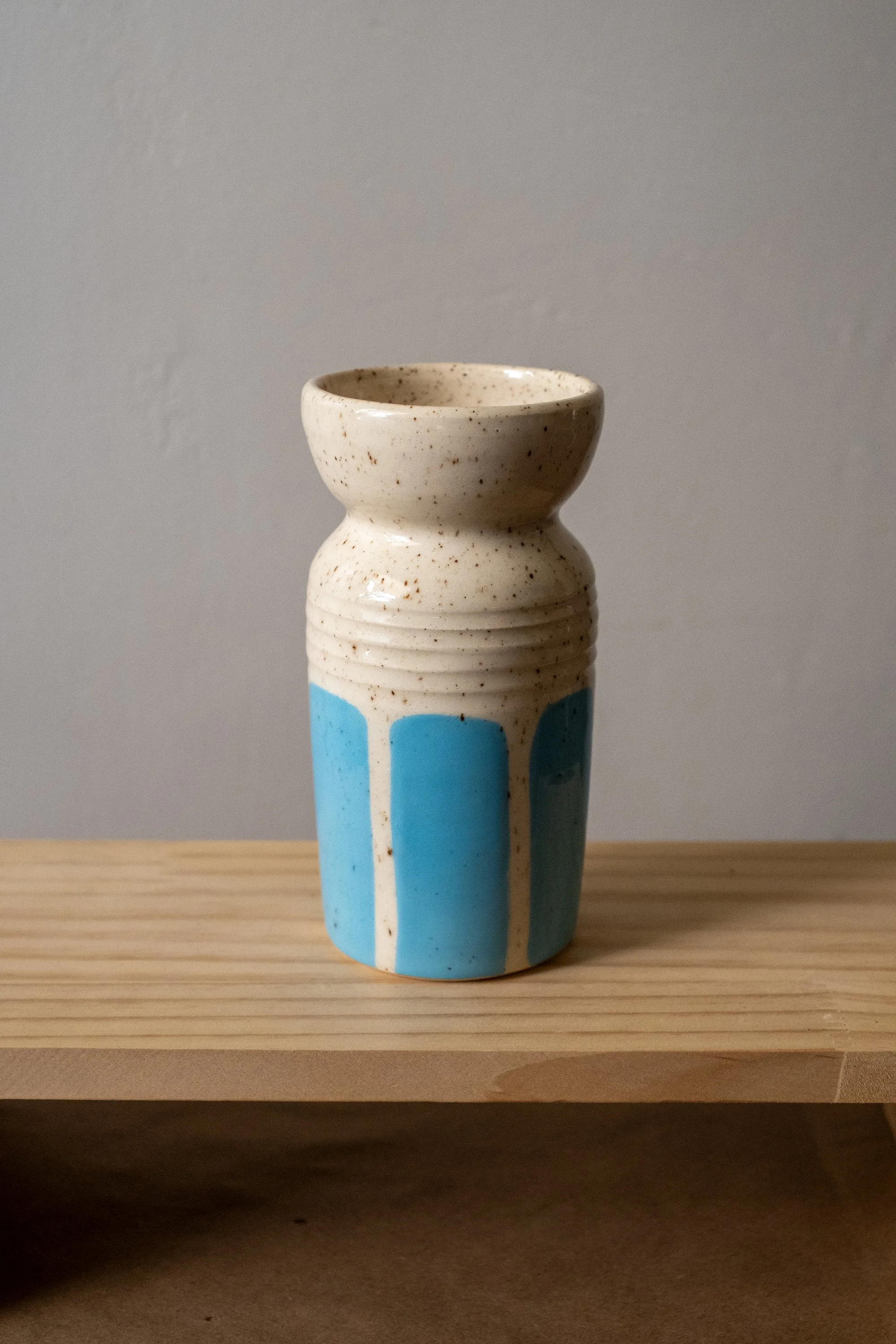 6" Speckled White Vase with Carving and Brushstrokes