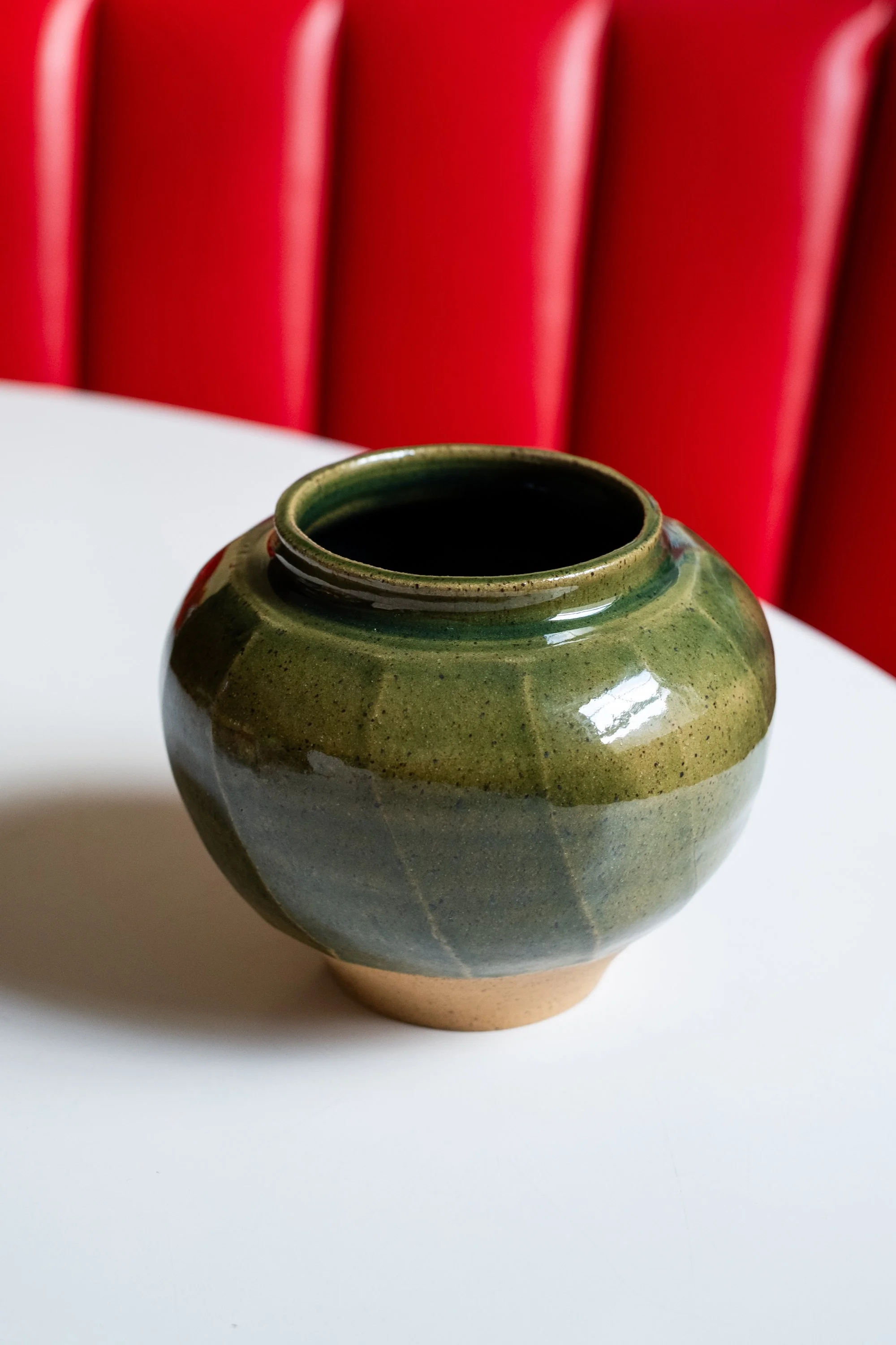 Green Faceted Vase