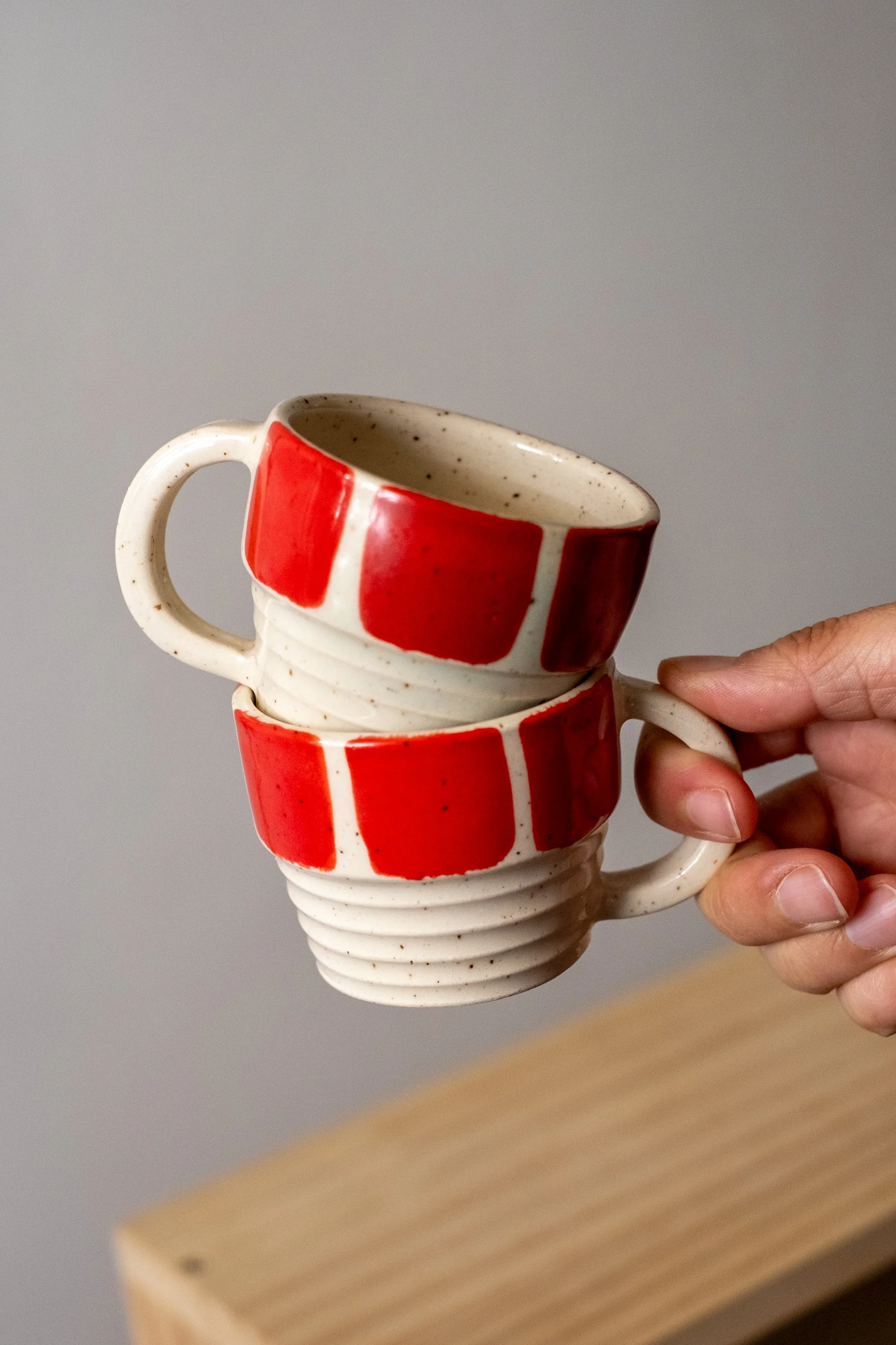 Pair of Espresso Cups with Handle (Red) (2 oz)