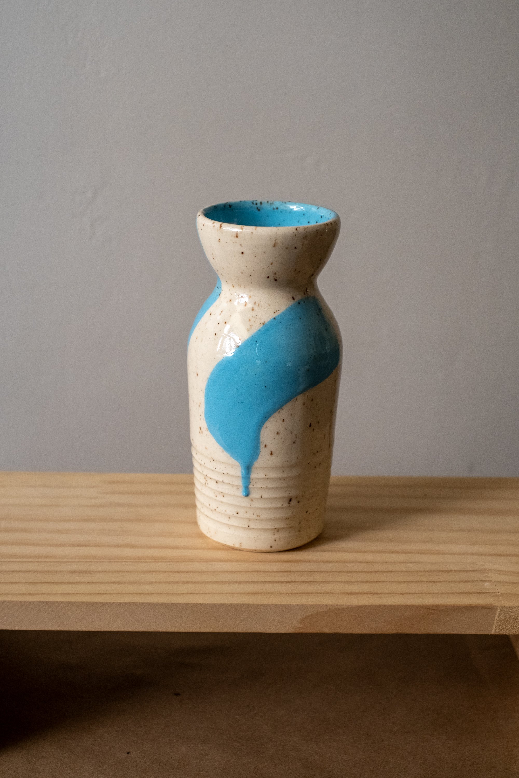 6" Speckled White Vase with Drippy Brushstrokes