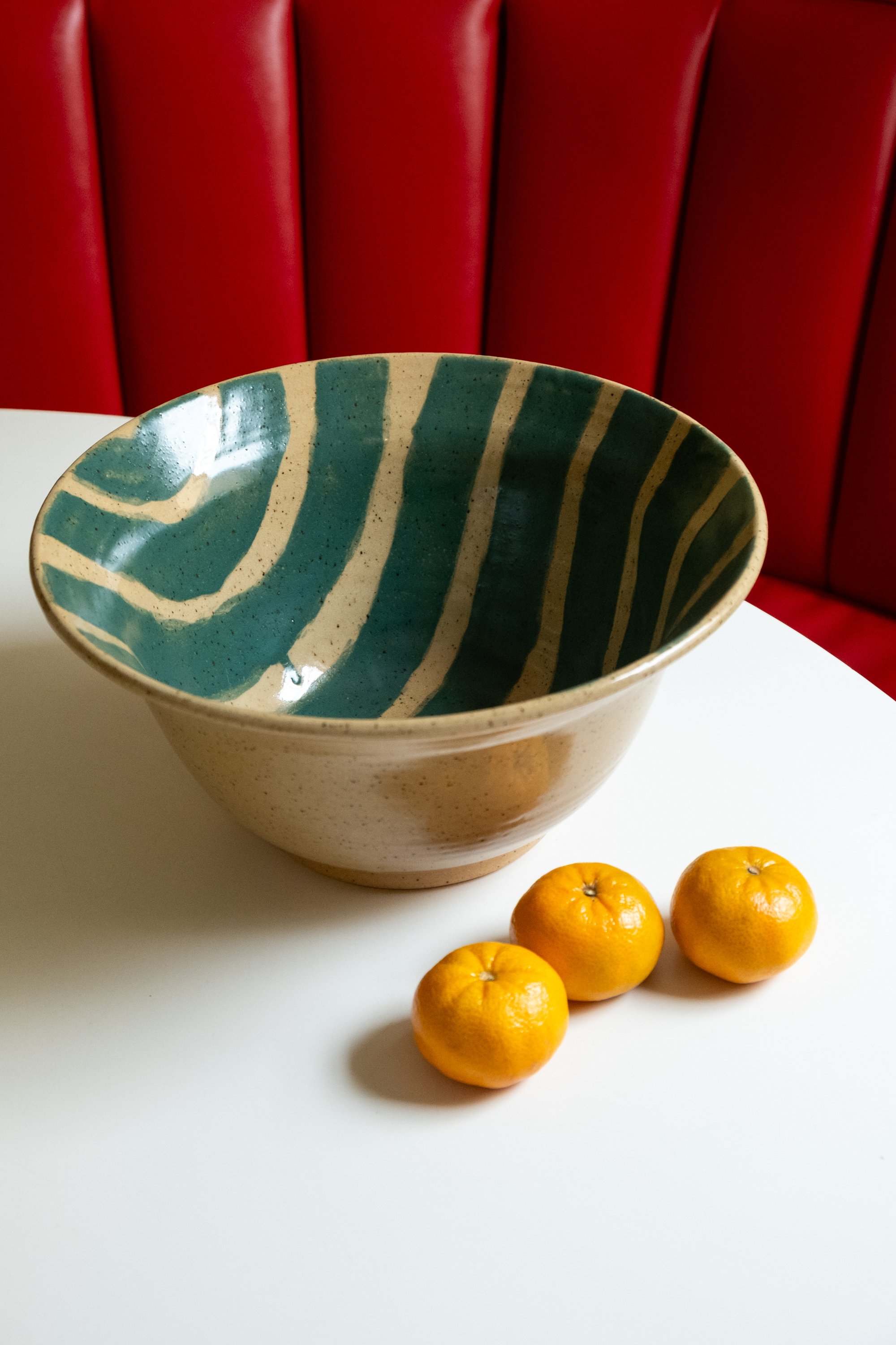 Large Hand-painted Bowl (Green Stripes)