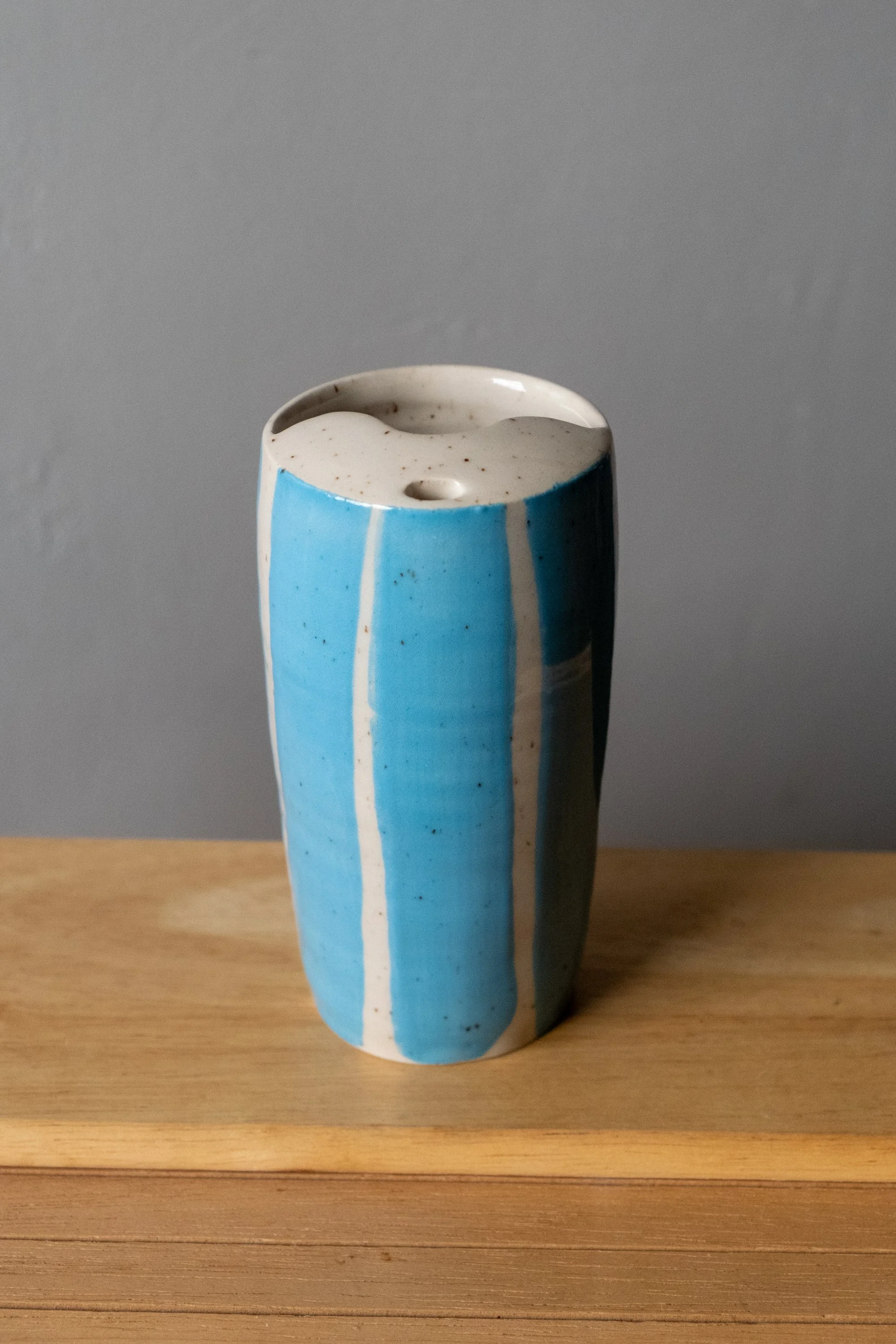Travel Mug with Light Blue Stripes
