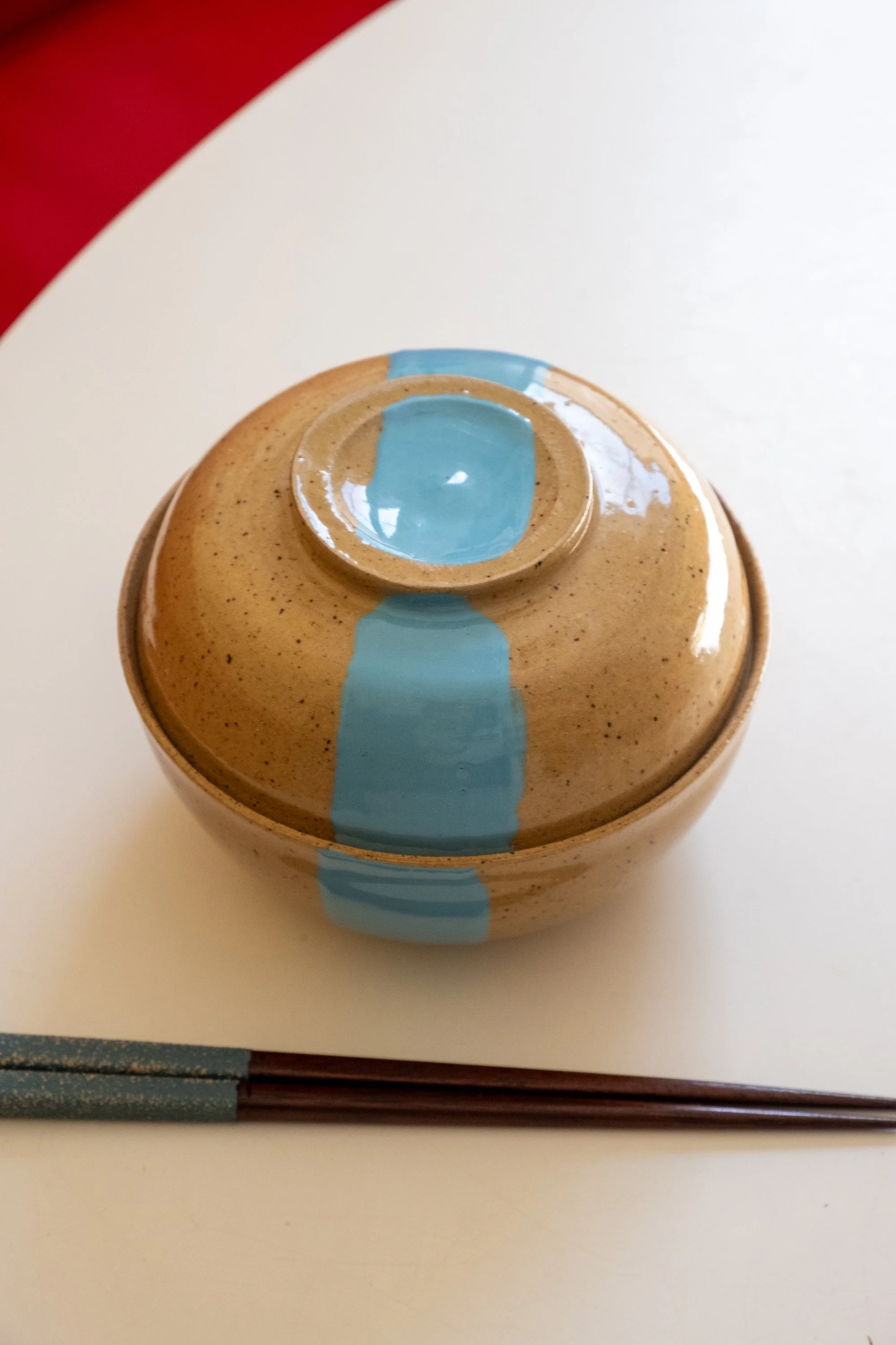 Lidded Bowl with Hand-painted Stripe 2
