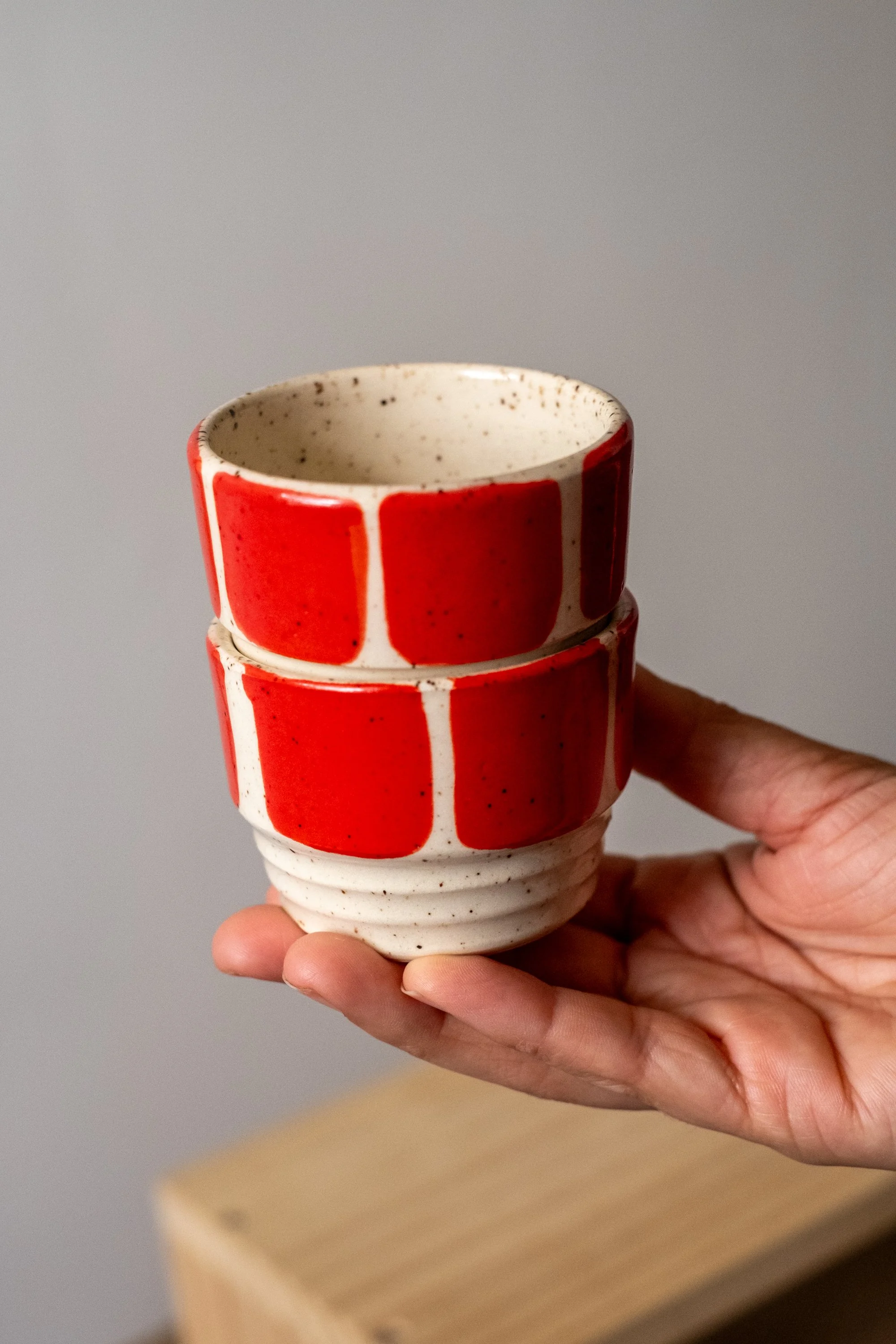 Pair of Handleless Espresso Cups (2oz) (Red)