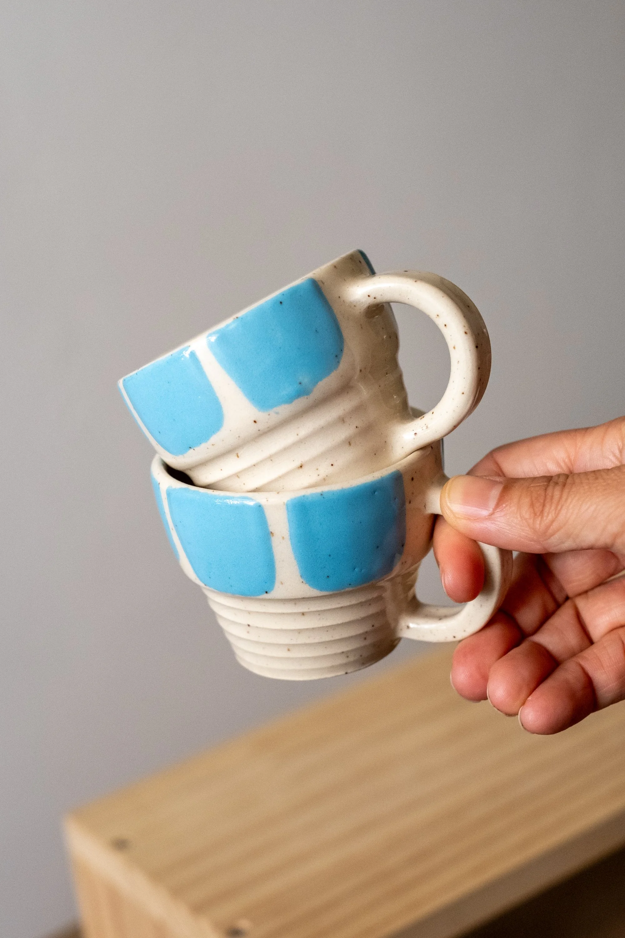 Pair of Espresso Cups with Handle (Light Blue) (2 oz)