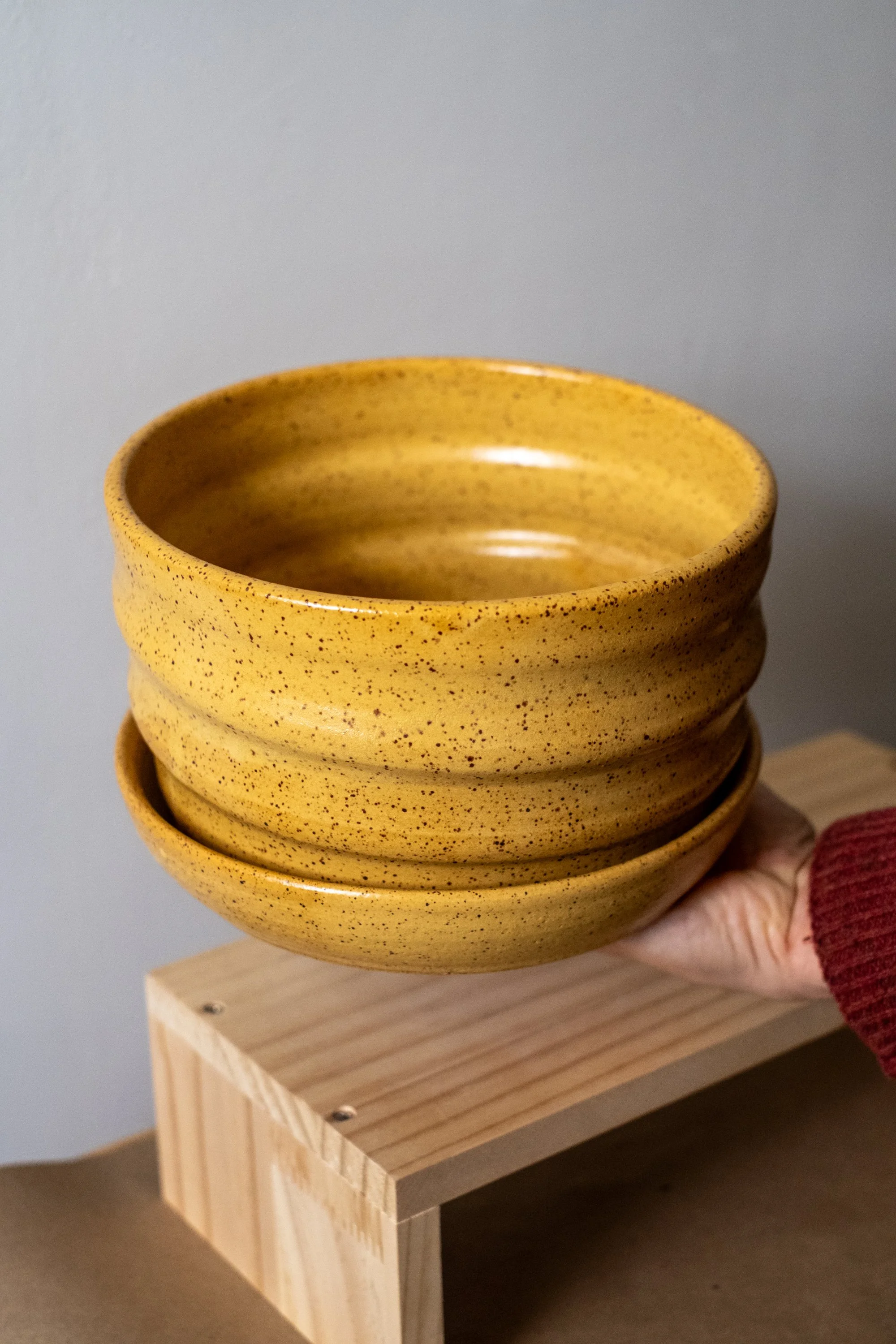 Yellow Swirl Planter and Tray (7")