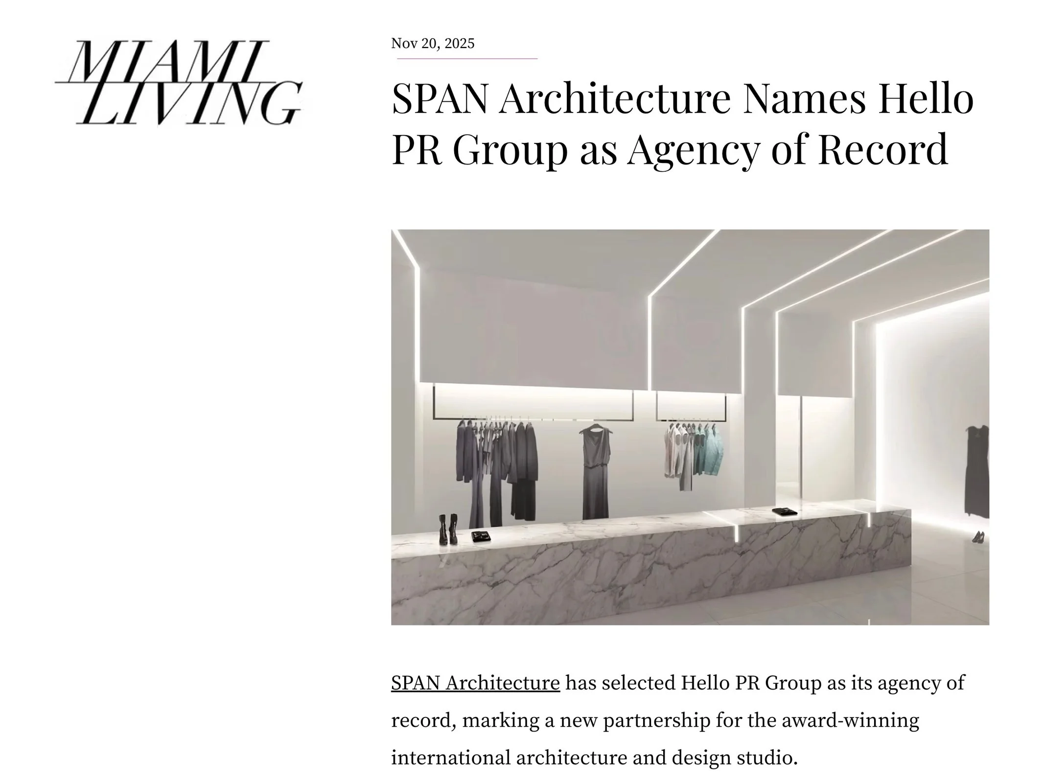 SPAN Architecture Names Hello PR Group as Agency of Record