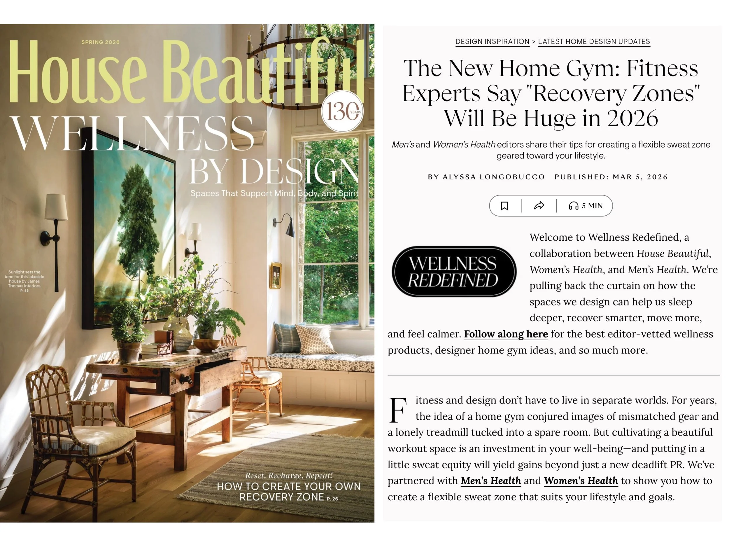 House Beautiful: The New Home Gym - Fitness Experts Say "Recovery Zones" Will Be Huge in 2026