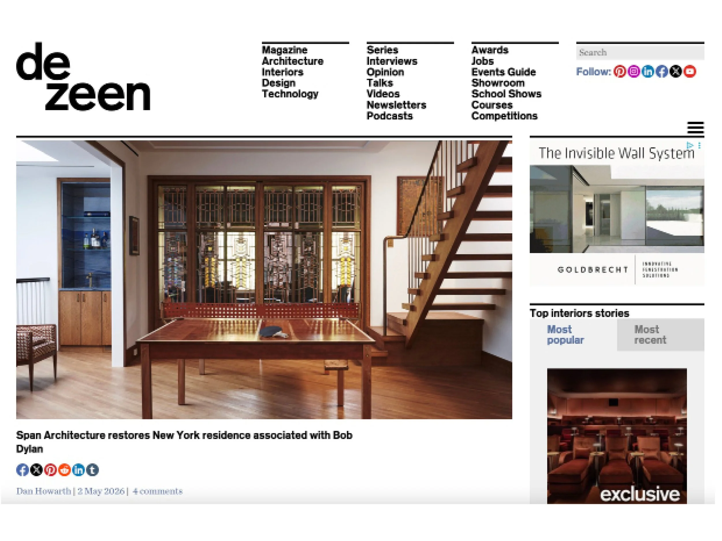 Dezeen: Span Architecture restores New York residence associated with Bob Dylan.