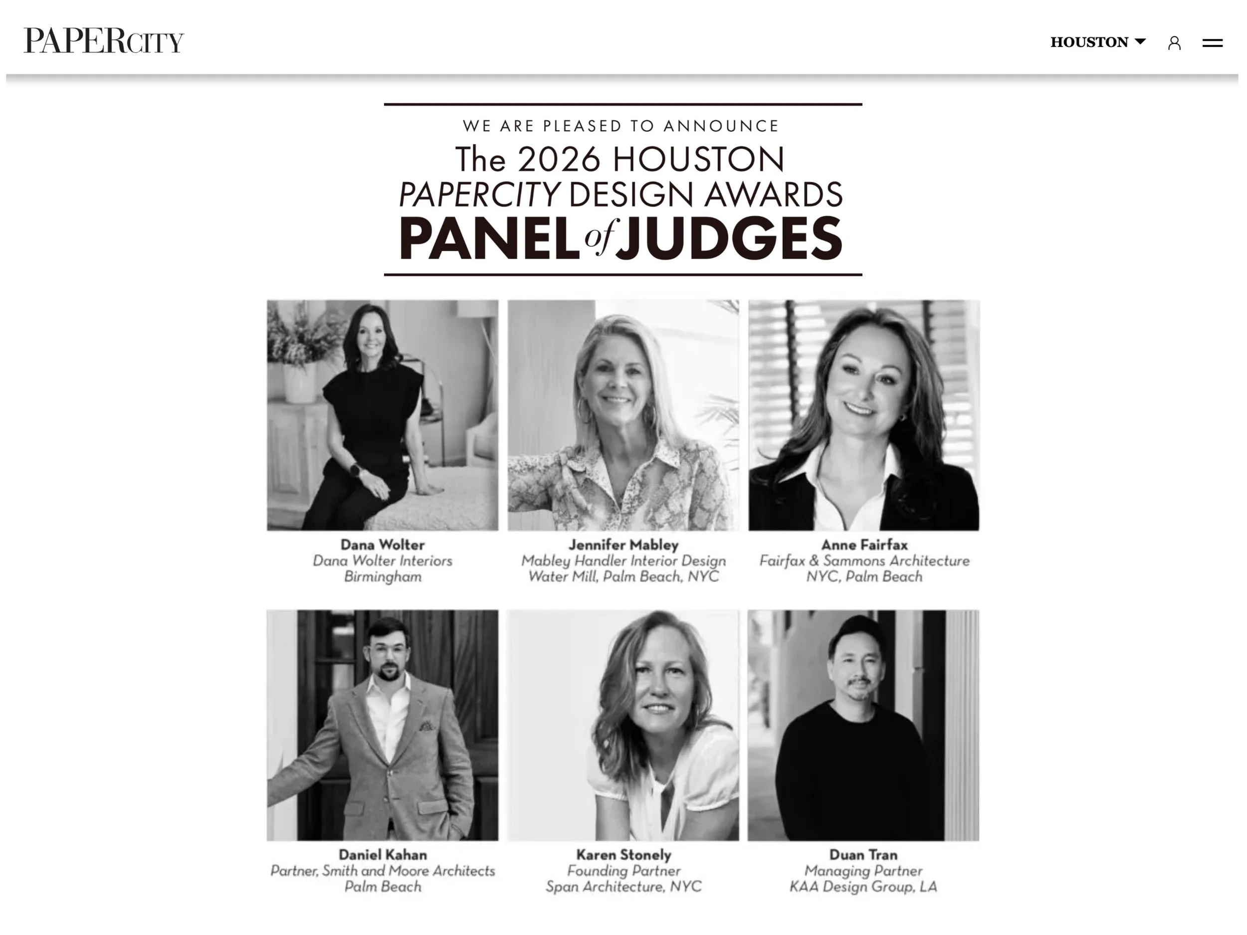 Karen Marie serves on a panel of judges for the annual PaperCity Design Awards