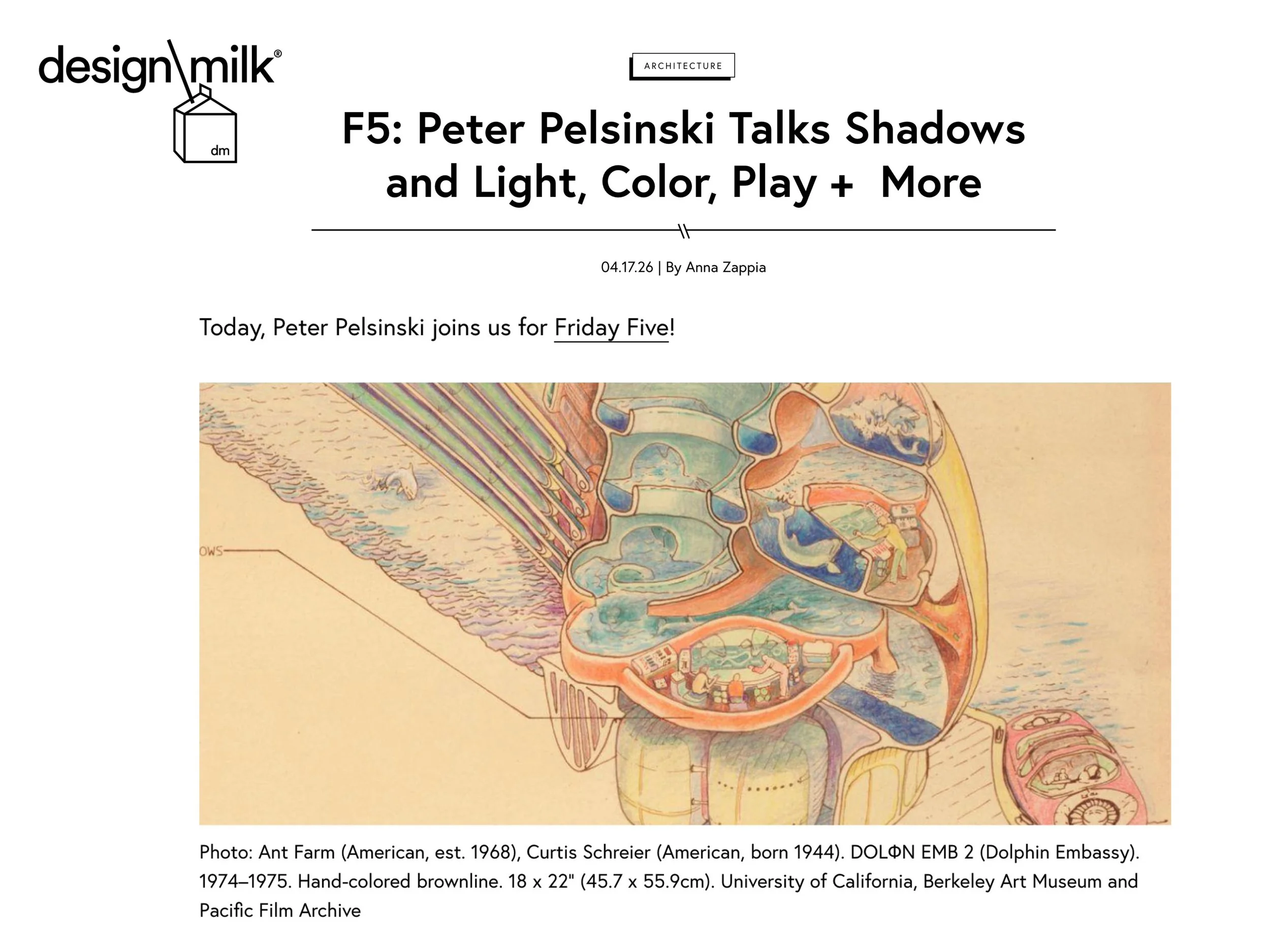 Design Milk: Friday Five series, with Peter Pelsinski