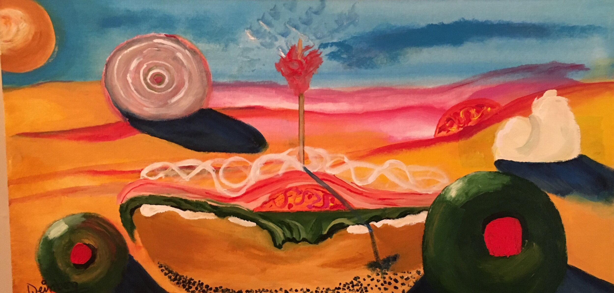 Sunday Morning - 
Any member of the Jewish Community, or New Yorker for that matter, is familiar with the traditional lox & bagel brunch normally enjoyed on Sunday morning.  In this case, I chose to make it the center of a landscape, to show how cent