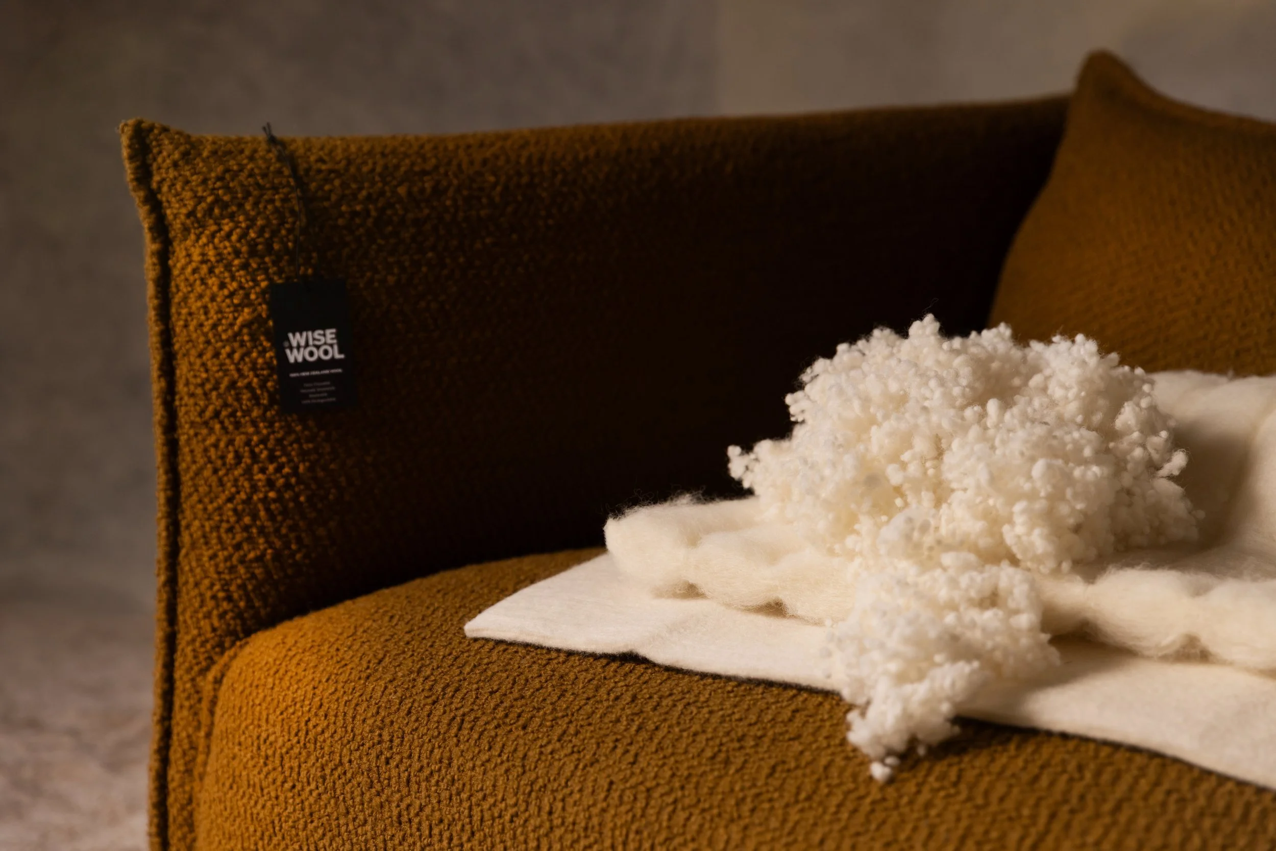 A 100% wool couch filled with Wisewool™'s Wisefill™ and Wiselayer™ products.