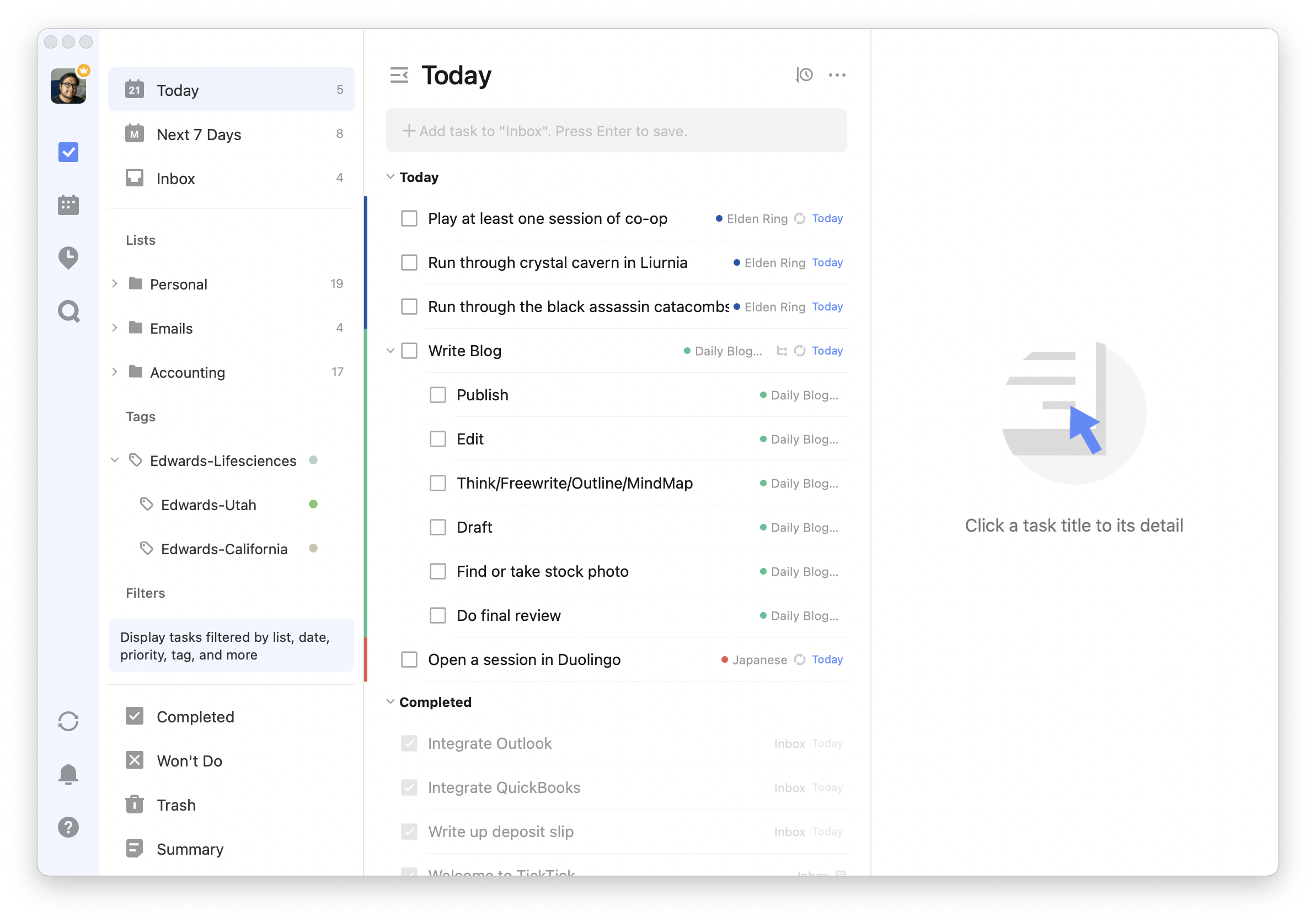 TickTick goes the task list