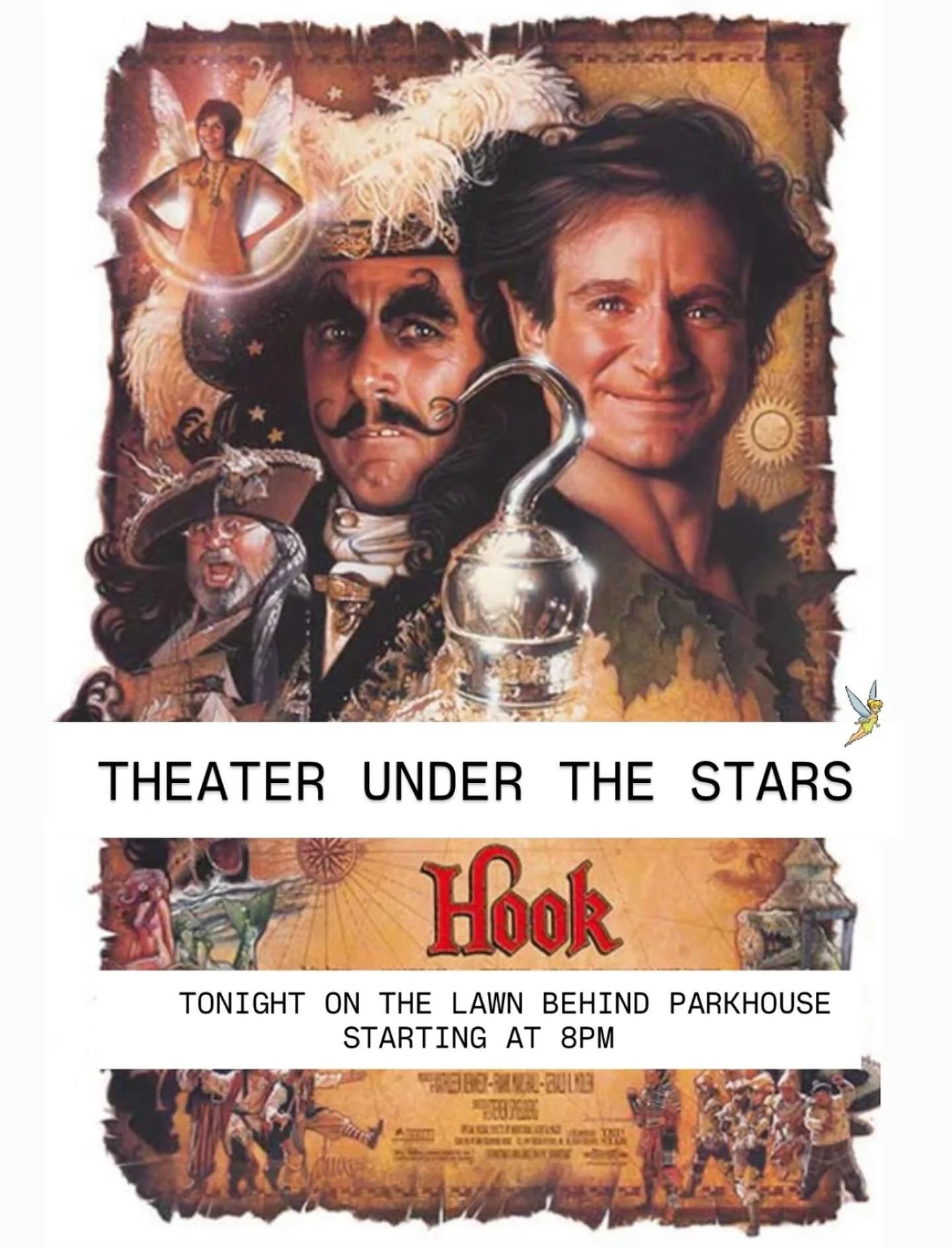 Outdoor screening of 1991&rsquo;s Hook happening on the lawn tonight at 8pm. Thanks NYC Parks for putting this one together. Grab a blanket or buy one at the bar and come hang under the ✨ for what looks like a perfect evening to take in an outdoor mo