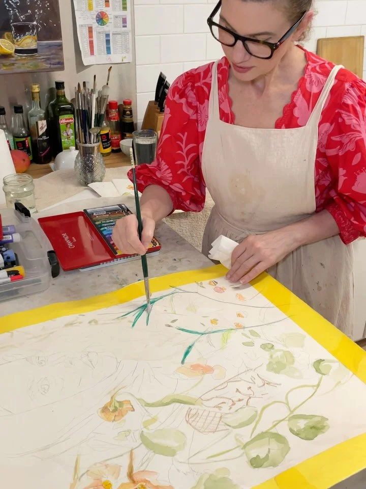 Recently in my studio - bits and pieces of what I&rsquo;ve been up to 🌿  1. First layers of my 5th painting in the series I&rsquo;m currently working on (The Murmur of Possibility) 🌸

2. But first a practice run on a much smaller scale! - Still get