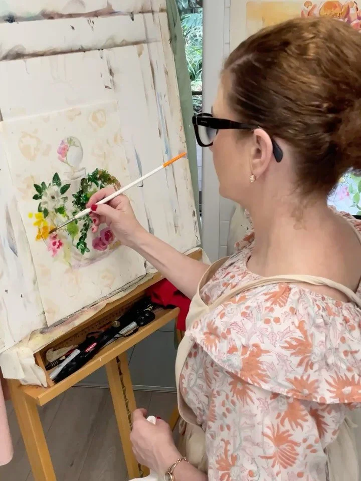 A little of what I&rsquo;ve been up to lately 🦋  1. &lsquo;The Scent of Becoming&rsquo; almost finished - just a few tweaks and some highlights to go now 🌸

2. In every painting I embed an antique key for you to find. Each key holds a meaning speci