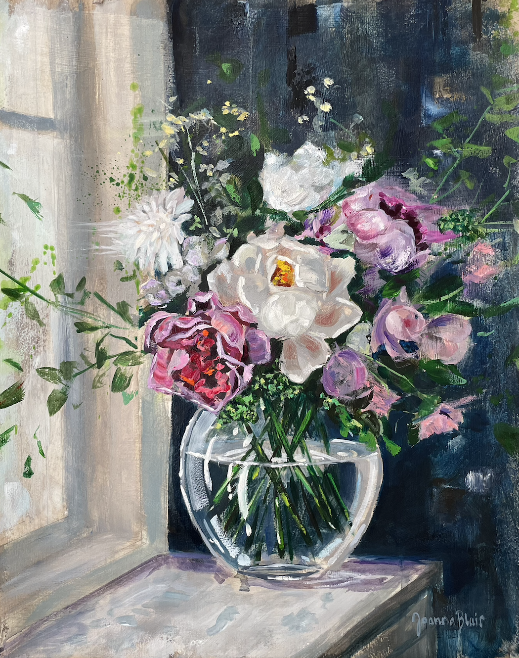 For Her Beauty Within by Joanna Blair, showing a floral still life painting on the easel as part of The Beginning of Her Becoming series. The piece explores beauty, self-recognition, and the quiet inner victories a woman chooses to honour for herself