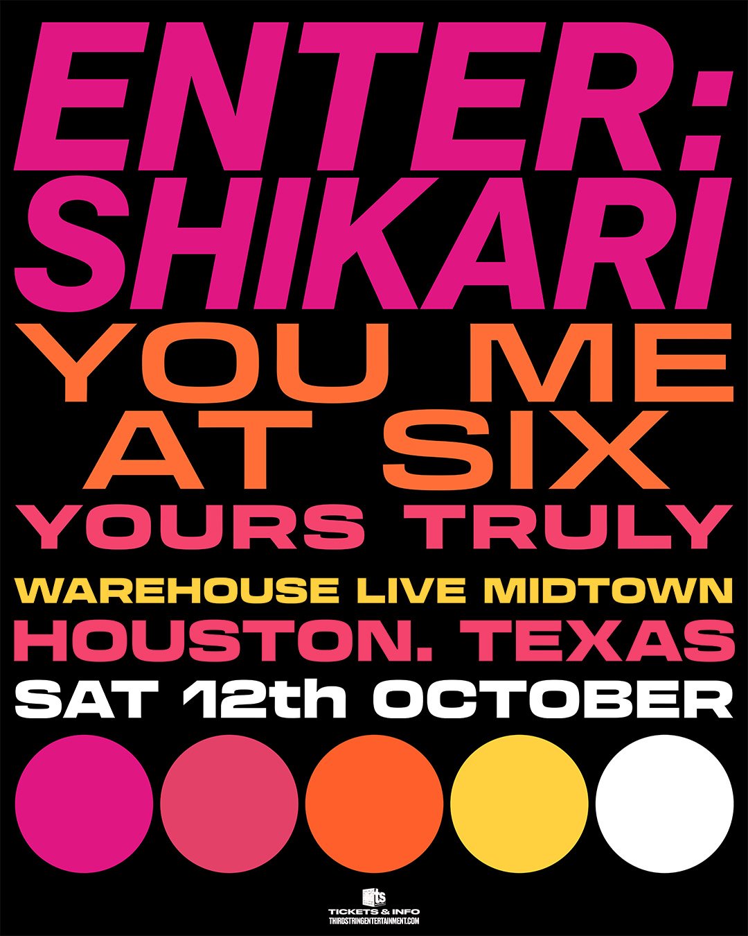 Now announcing @entershikari with @youmeatsixofficial @yourstruly_band coming to Houston Saturday October 12, 2024.  Artist Presale on 4/24 General public on sale Friday 4/26 at 10am CT.  For more information go to warehouselivemidtown.com
.
.
#enter