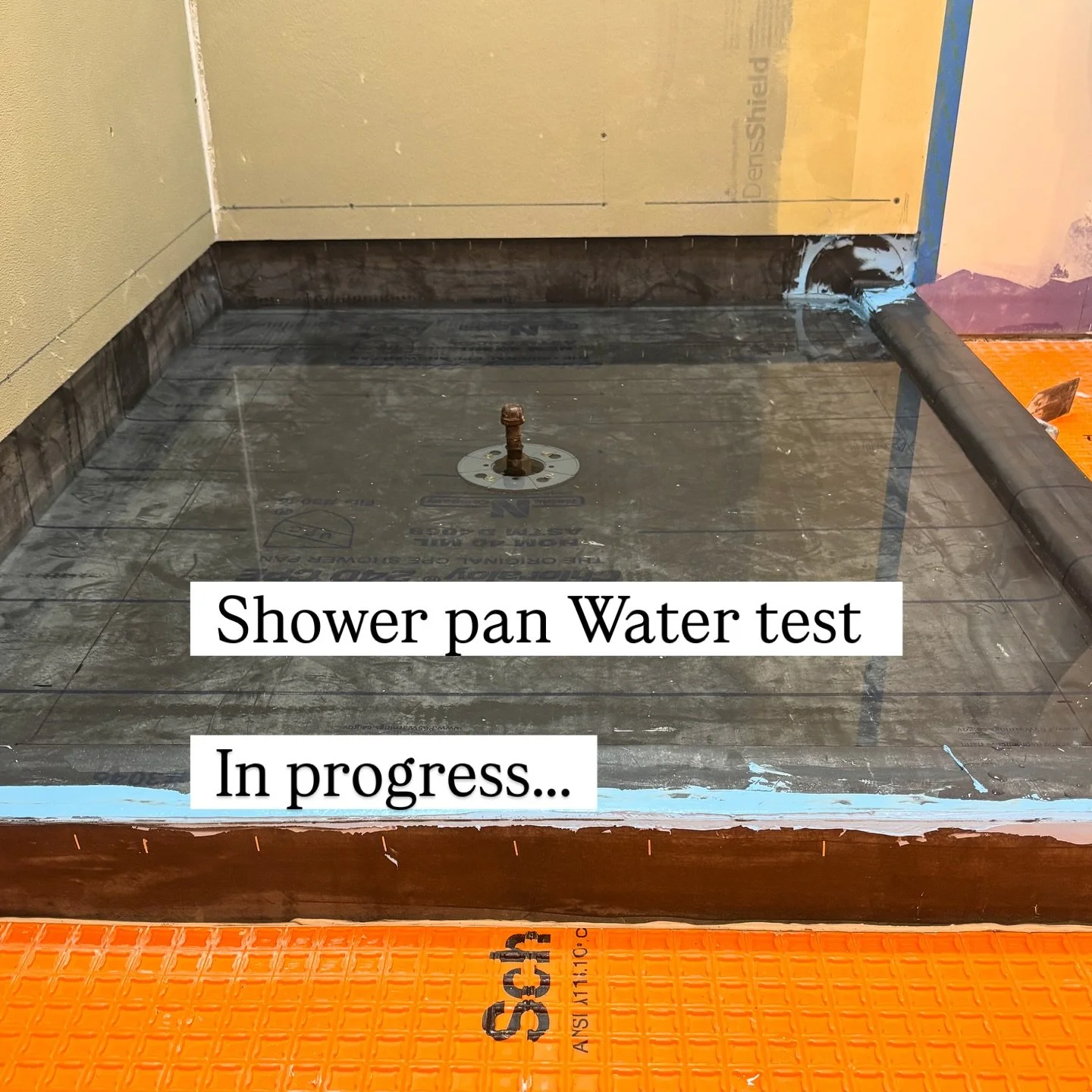 Shower pan in progress&hellip; What&rsquo;s a water test⁉️

Part of the process and preparation of a shower pan to meet code requires a water test.

How do you know if it passed❓ Make sure the water line left overnight remains the same.

Usually the 