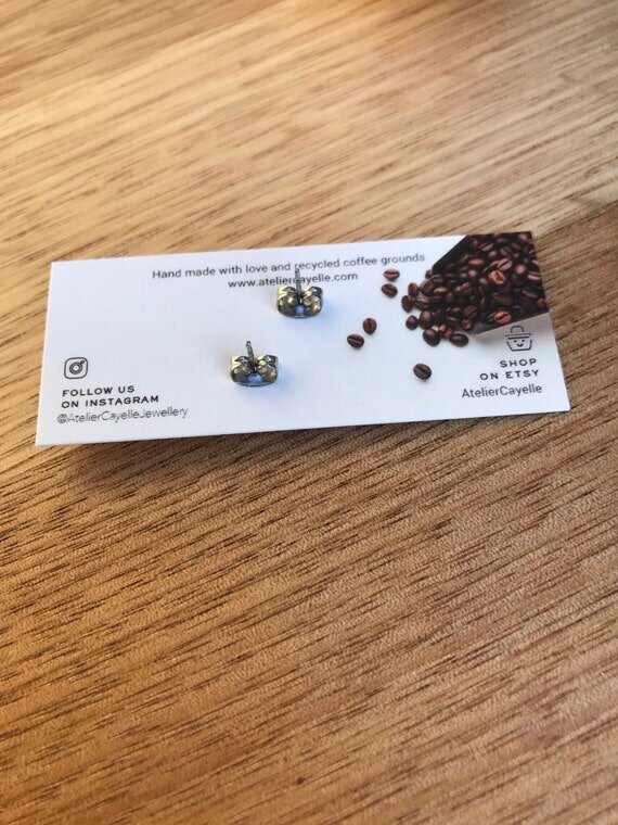 Mini stud eye shape made with recycled coffee ground and Nickel-free findings