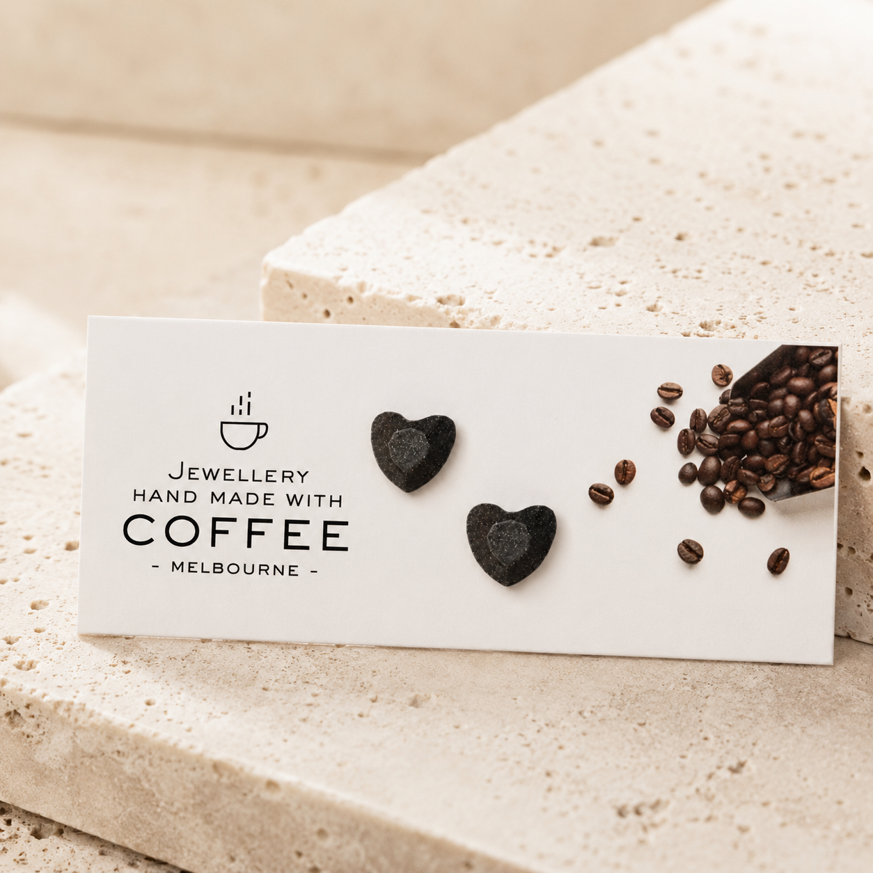 Tiny earrings mini heart Recycled coffee ground Nickel-free
