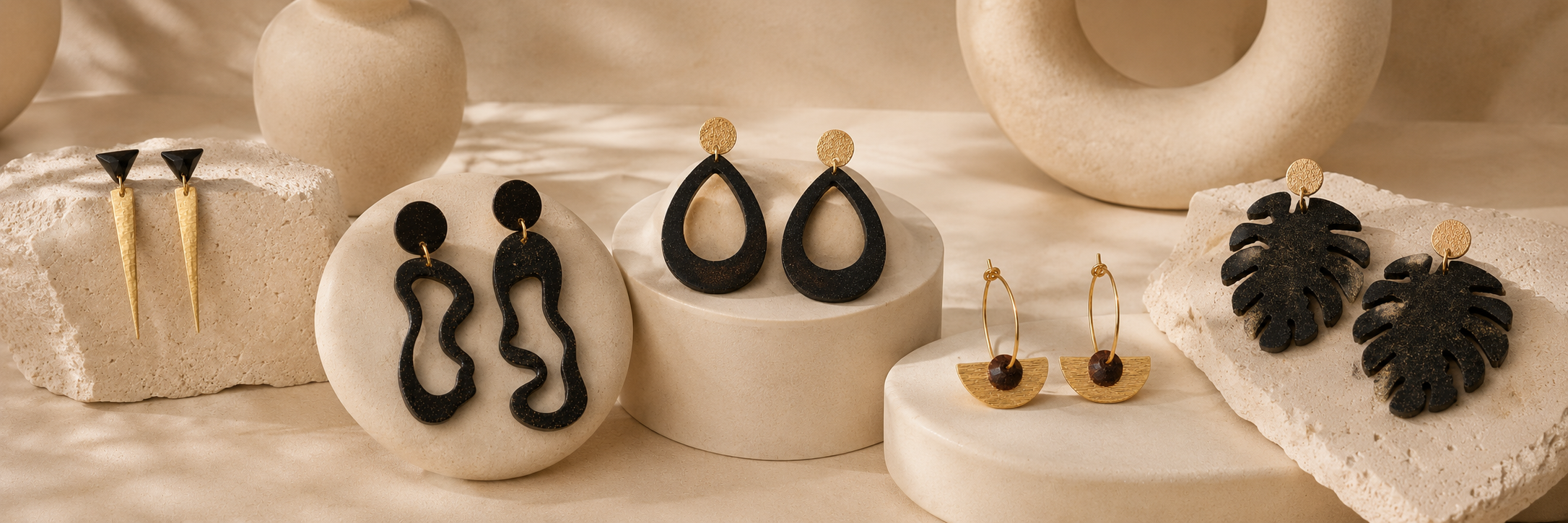 Range of statement earrings made with recycled led coffee grounds in Melbourne