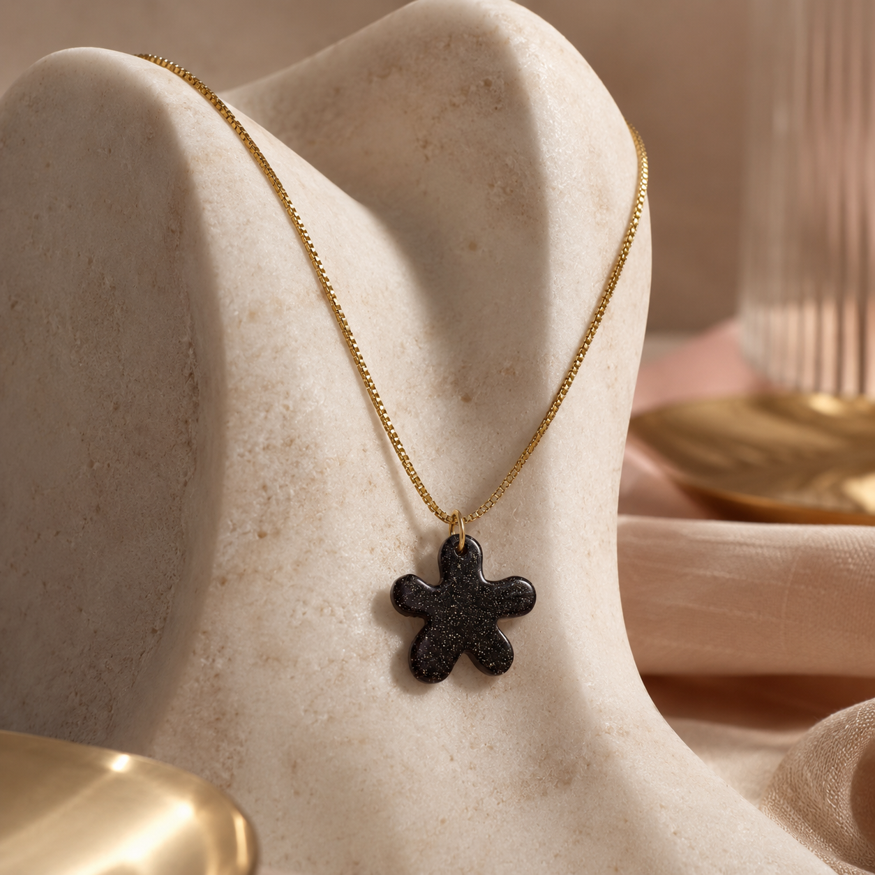 Melbourne handmade gold necklace with recycled coffee flower pendant, eco-friendly gift