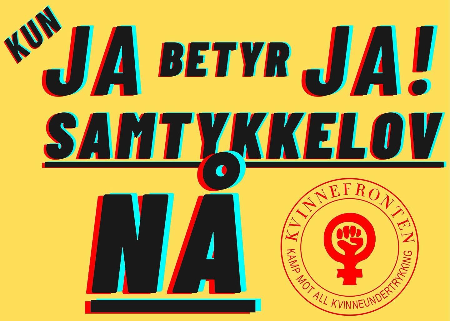 🎉🎉 I dag vedtok stortinget en samtykkelov som sl&aring;r fast at bare ja betyr ja - sex uten samtykke er voldtekt. Dette har vi kjempet for i mange &aring;r, og endelig f&oslash;lger Norge etter de andre 18 landene i Europa som allerede har en samt