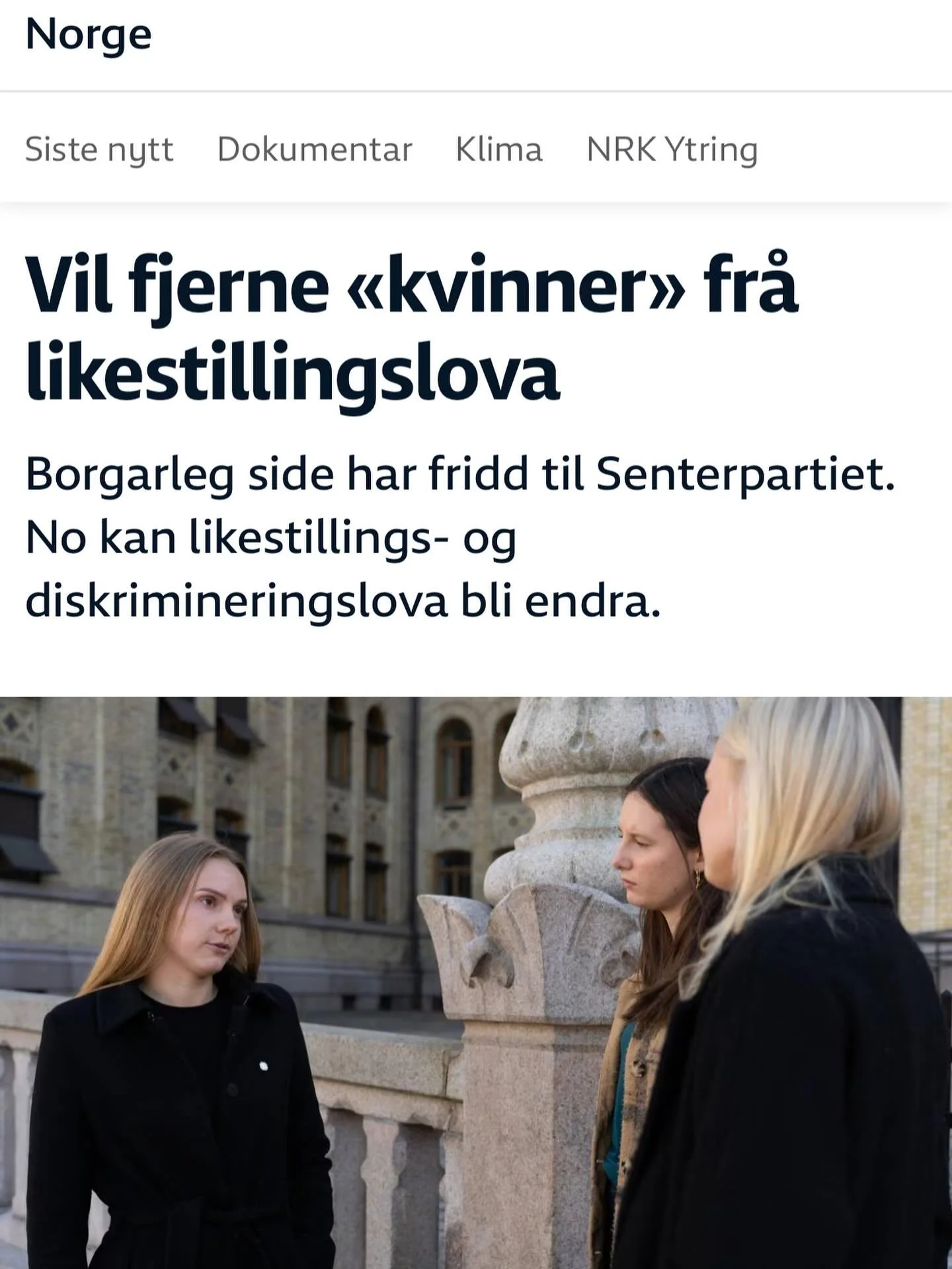 H&oslash;yresida, med st&oslash;tte fra Senterpartiet, foresl&aring;r &aring; gj&oslash;re likestillingslova kj&oslash;nnsn&oslash;ytral. 🤦🏻&zwj;♀️

❌Dette er ikke et nytt forslag.
For over ti &aring;r siden foreslo Frp statsr&aring;d Solveig Horne