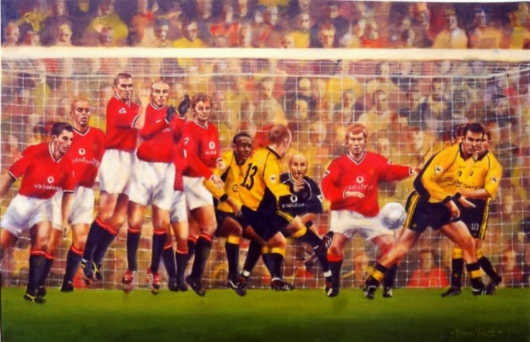 MANCHESTER UTD v LIVERPOOL 2001. Danny Murphy free-kick beats the Red Wall at Old Trafford.