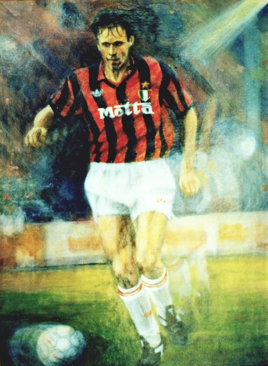 Marco Van Basten - AC Milan &amp; Ajax prolific striker with 58 caps for the Netherlands.  This painting was chosen as the book cover for ‘Van Basten – Canto del Cigno’.