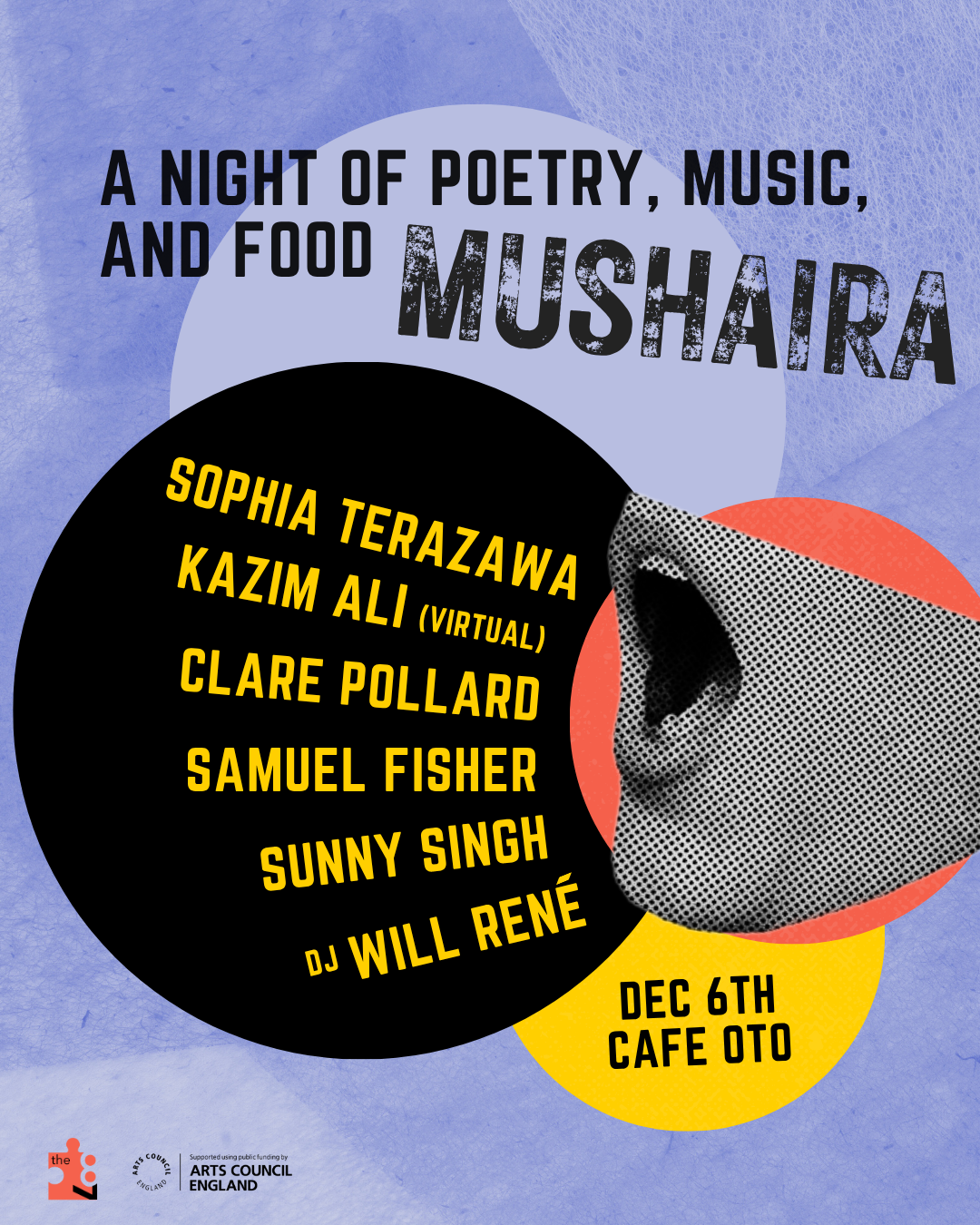 Mushaira: Sophia Terazawa + Kazim Ali (virtual) + Samuel Fisher + Sunny Singh + Clare Pollard + DJ Will René