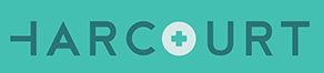 Harcourt logo with teal background and white text, featuring a plus sign inside the letter O.