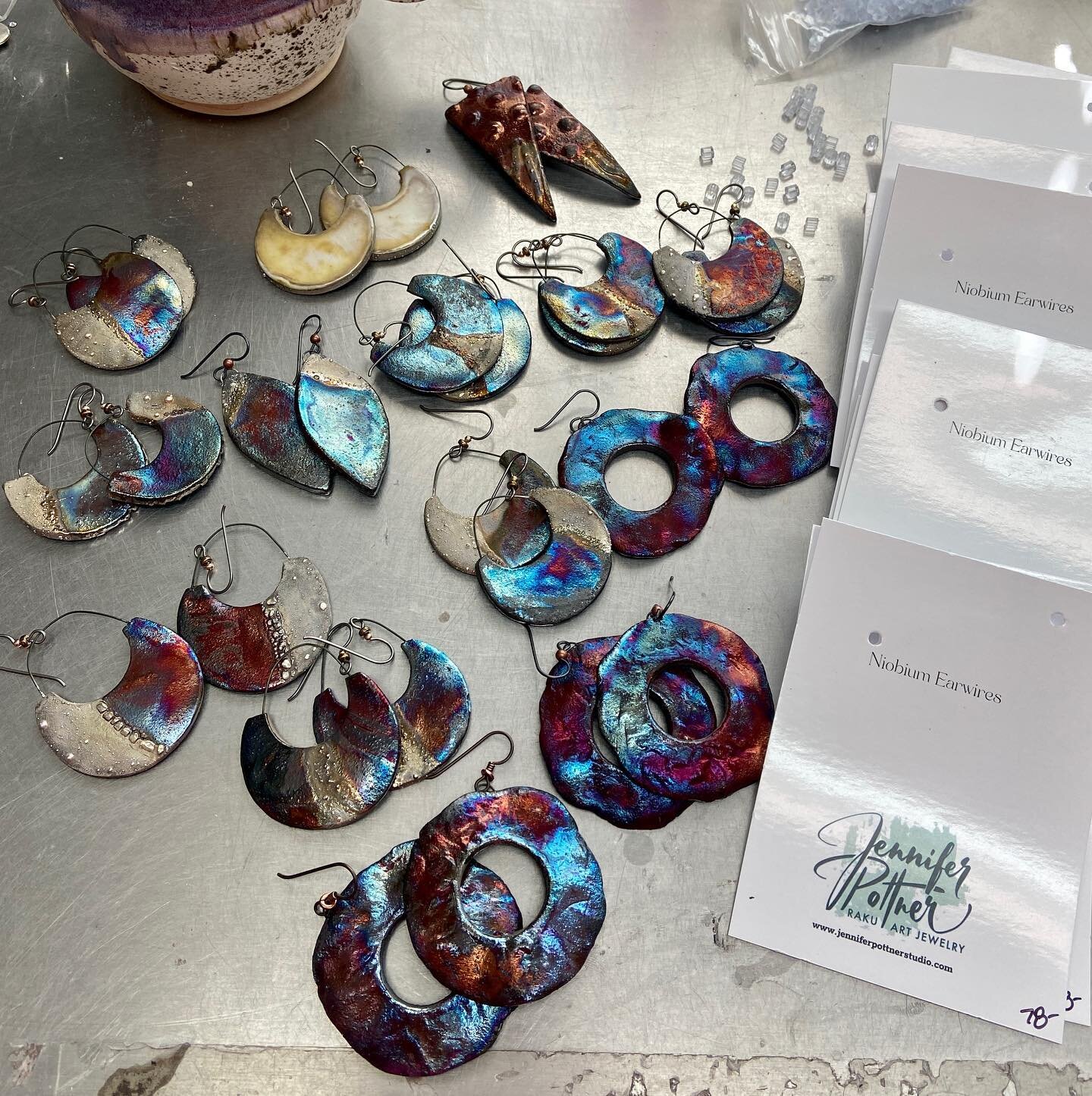 Getting ready for Art on the Commons in Kettering next Sunday!  These flashy raku fired earrings will be there.  I&rsquo;m in booth 28.  More pics and info to come &hellip;. #artonthecommons #playkettering