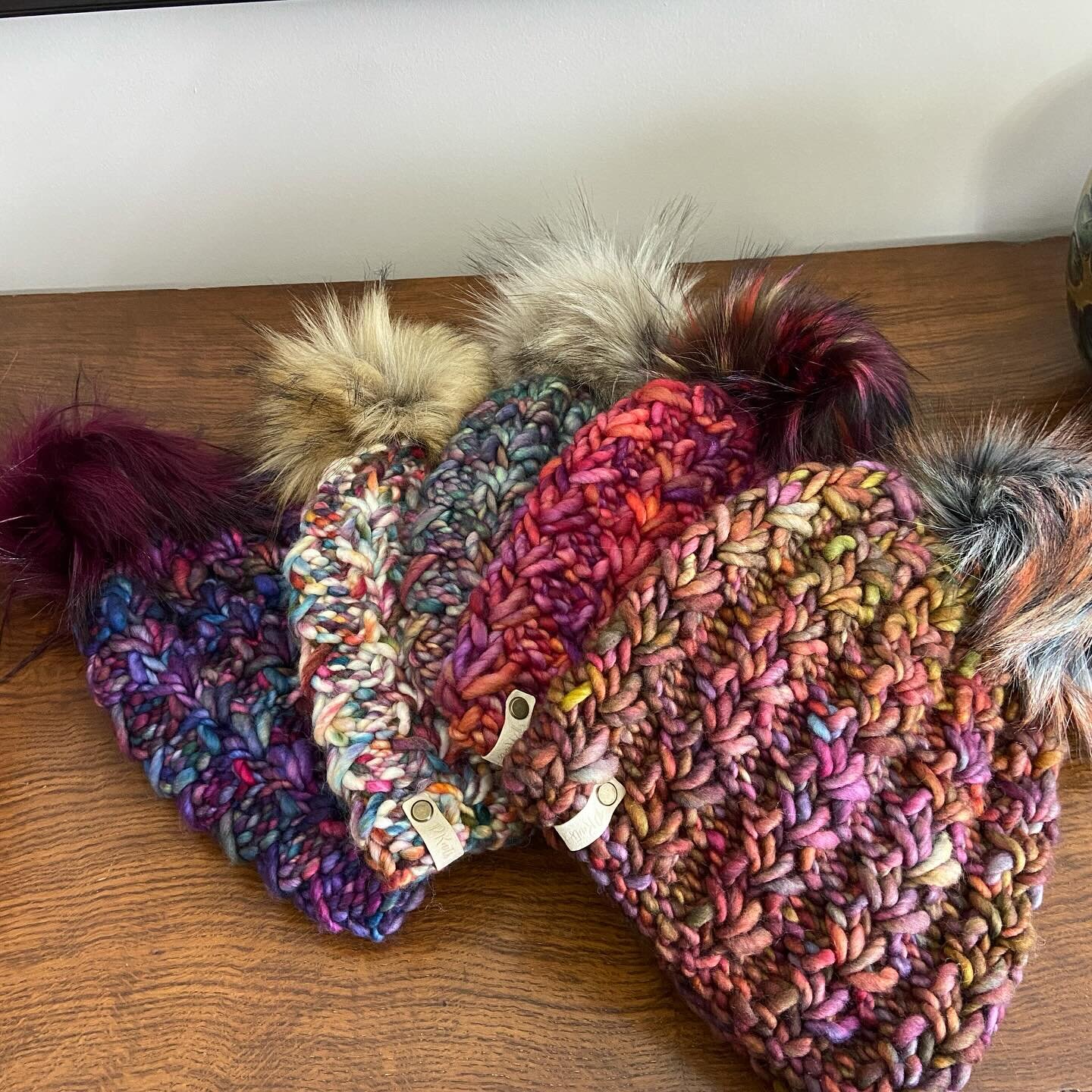 My stack of Genevra beanies.  Pattern from the very talented  @wanded527 .  I loved knitting these!  They were just listed in my website.
