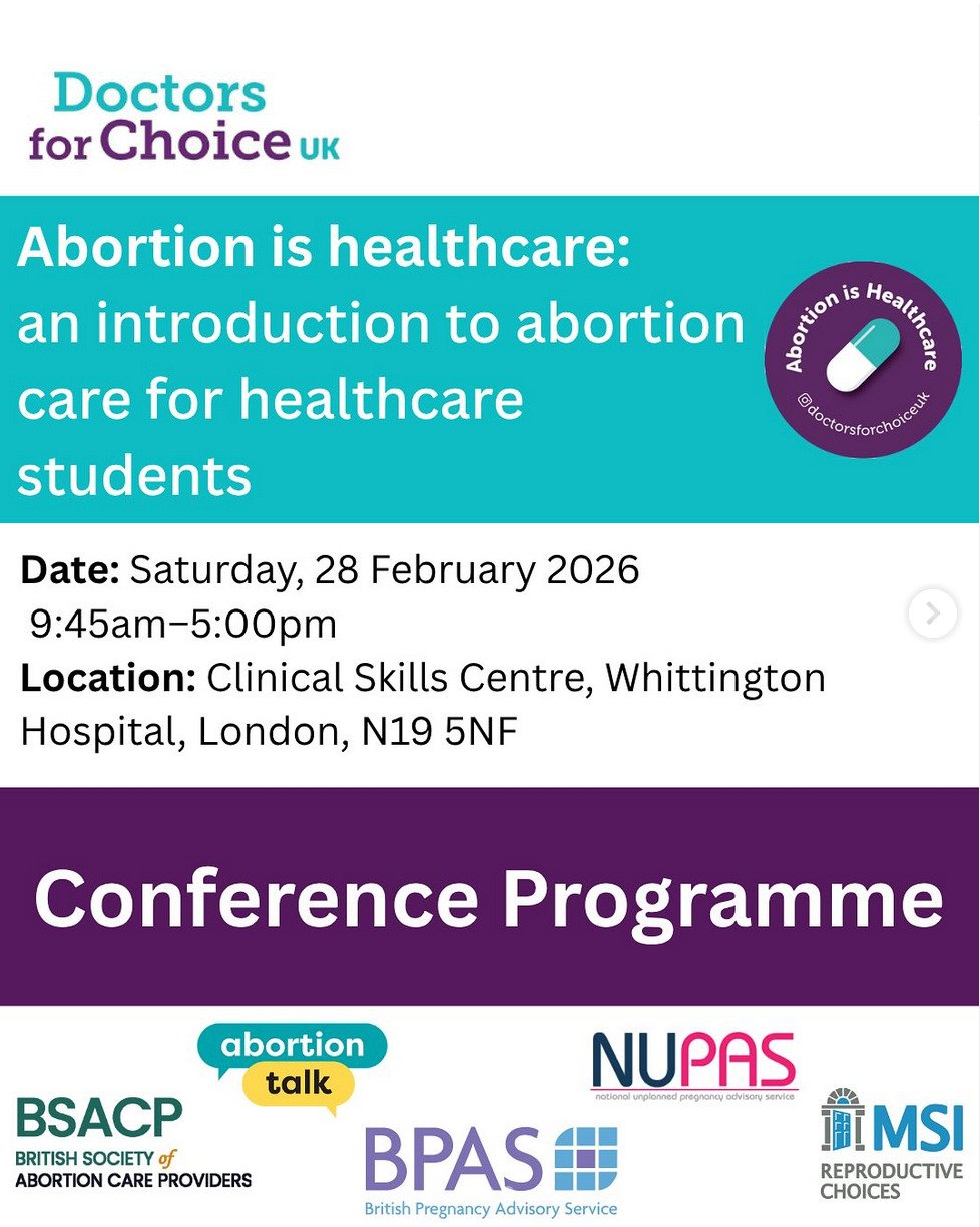 Join us for the Doctors for Choice UK student conference! @dfcstudentconference 
📅 Saturday, 28th February 2026
at the Clinical Skills Centre, Whittington Hospital, London 
Tickets in bio!

Doctors for Choice UK invites all healthcare students, to j