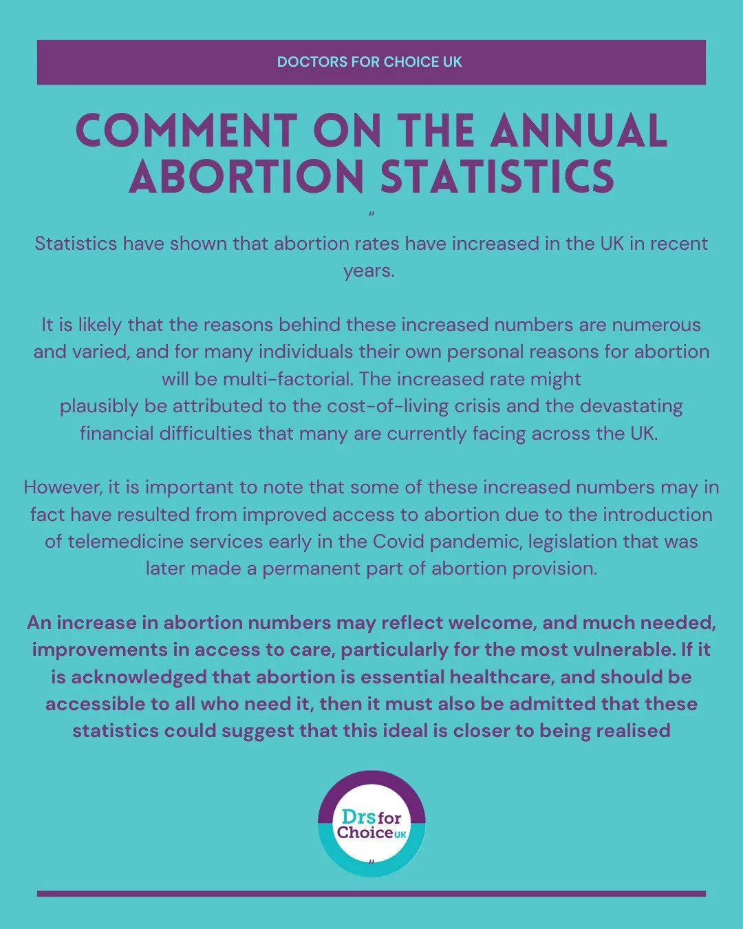Doctors for Choice UK comment on the annual abortion statistics. #abortion #statistics #abortionrights #abortionaccess