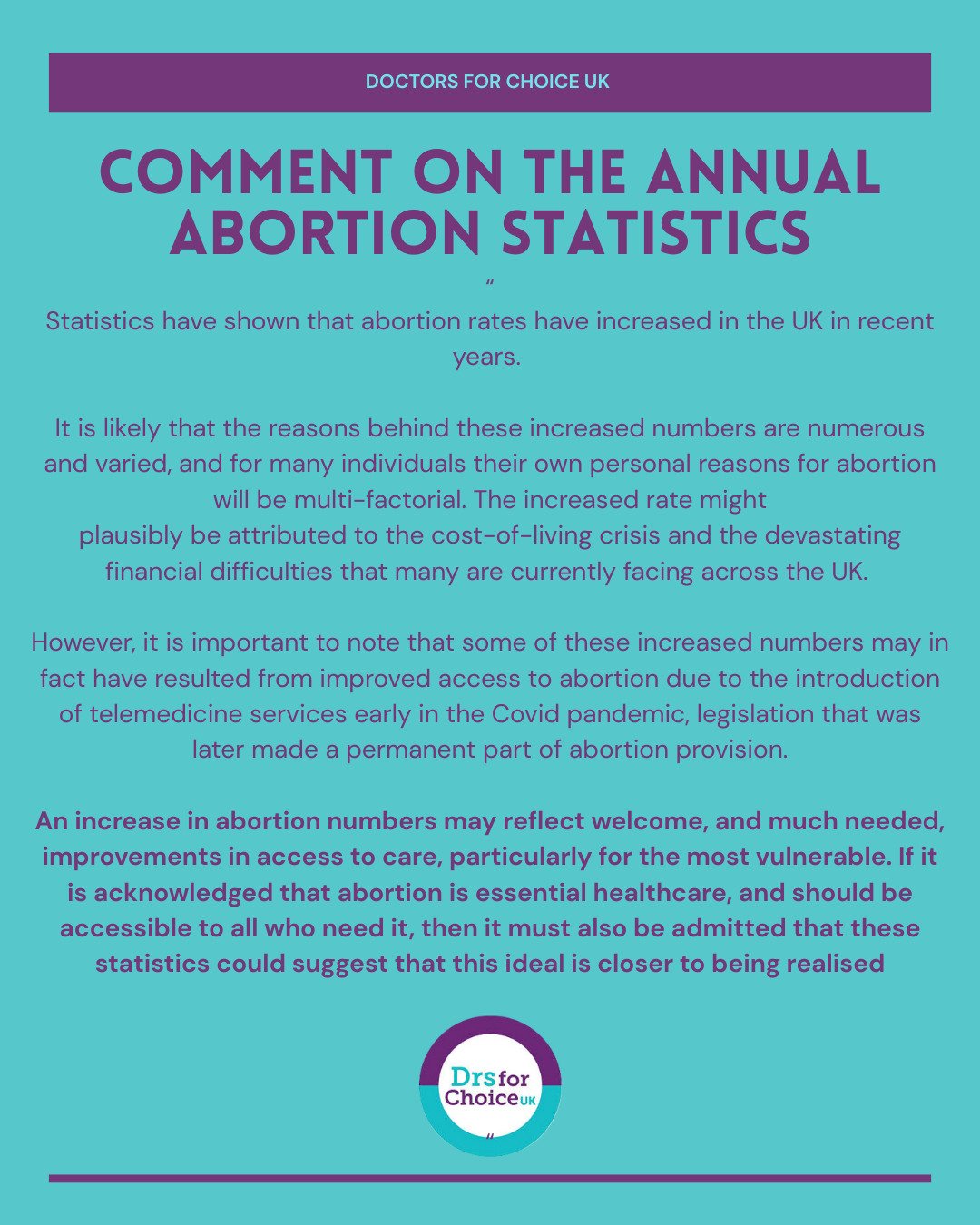 Doctors for Choice UK comment on the annual abortion statistics. #abortion #statistics #abortionrights #abortionaccess