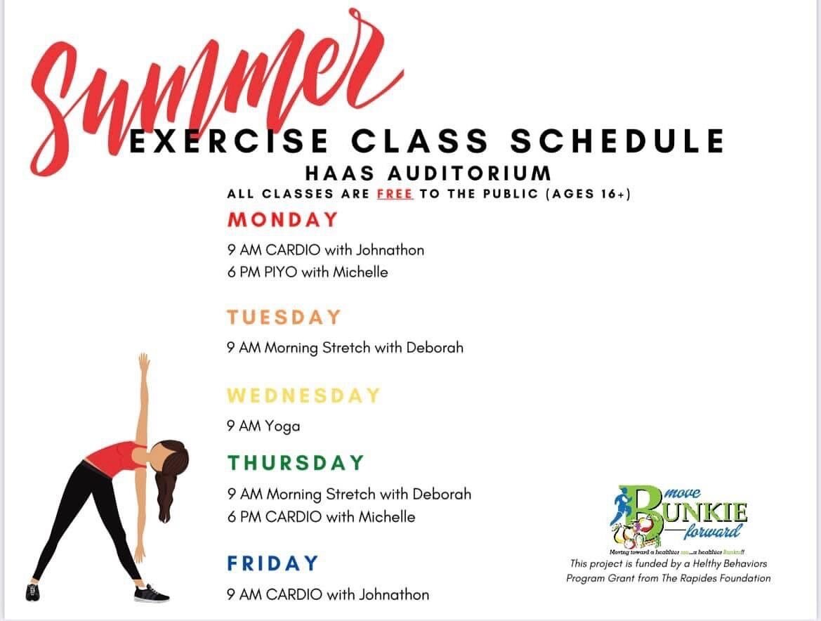 Make a plan to take a class with us this week! Check out our summer schedule. Remember, all classes are FREE! #movebunkieforward