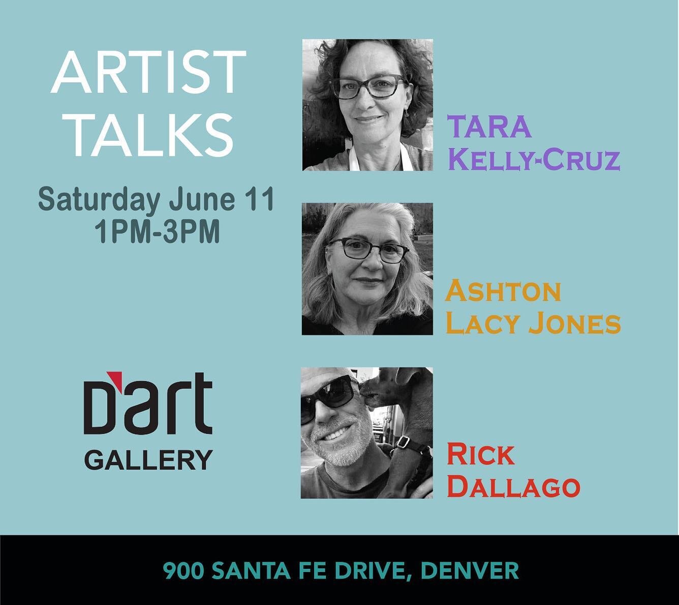 ARTIST TALKS Saturday June 11 1pm-3pm @dartgallerydenver. Join @tarakelleycruz @ashton.lacy and myself as we discuss our work. Ask questions and hear about our process and inspirations. Free snacks and lots of laughs. #artisttalk #denverartist #denve