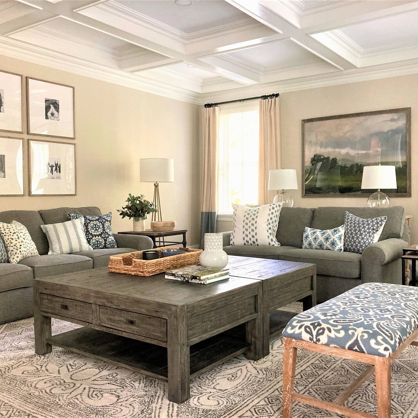 Looking forward to lots of family room time this weekend! In this space, two coffee tables are better than one to properly fill the space and allow everyone in any seating spot to reach the surface, balancing style with functionality.