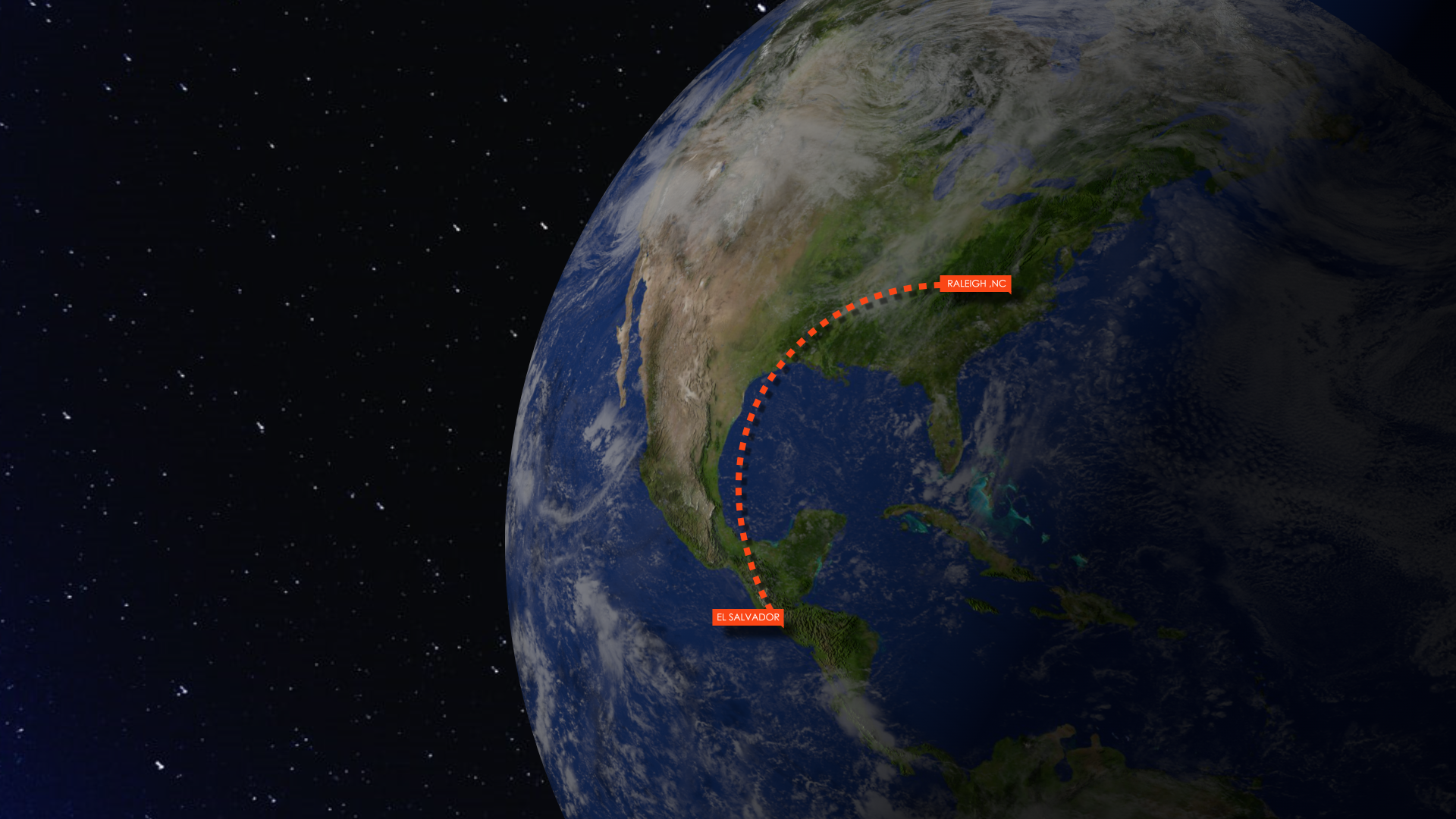 Frame grab: animated world map linking the El Salvador and Raleigh operations