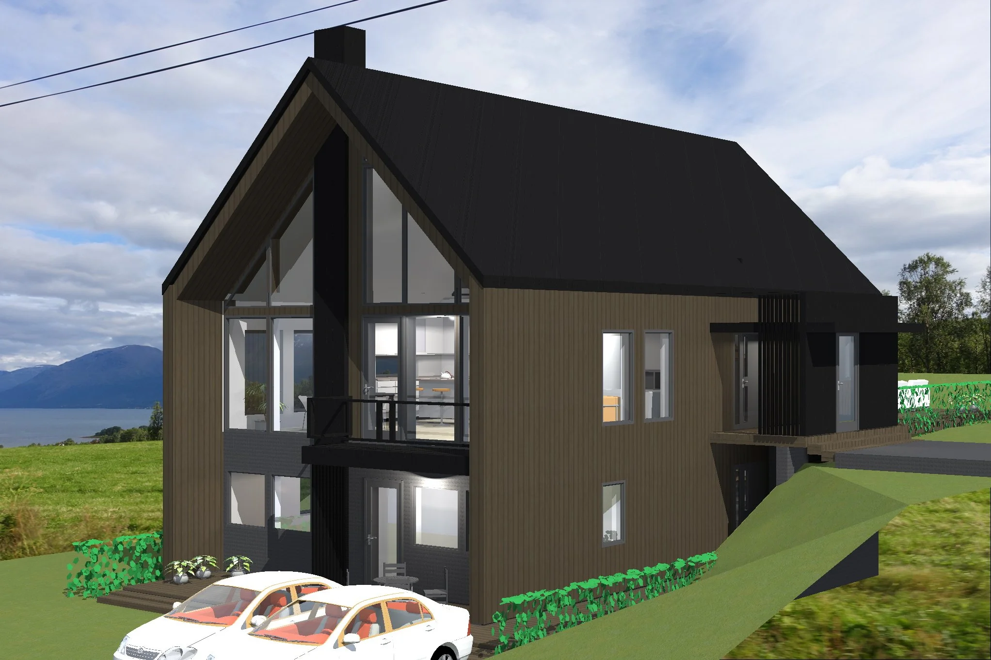 Aatriumiga Eramu eskiis Ramfjordbotnis, projekteerimine ja 3D