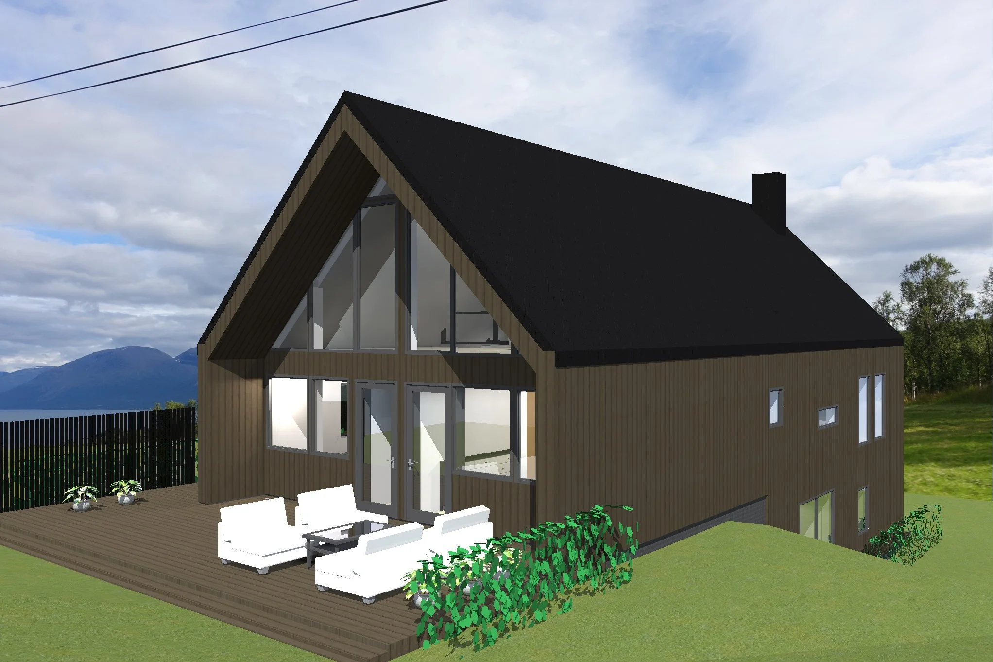 Aatriumiga Eramu eskiis Ramfjordbotnis, projekteerimine ja 3D
