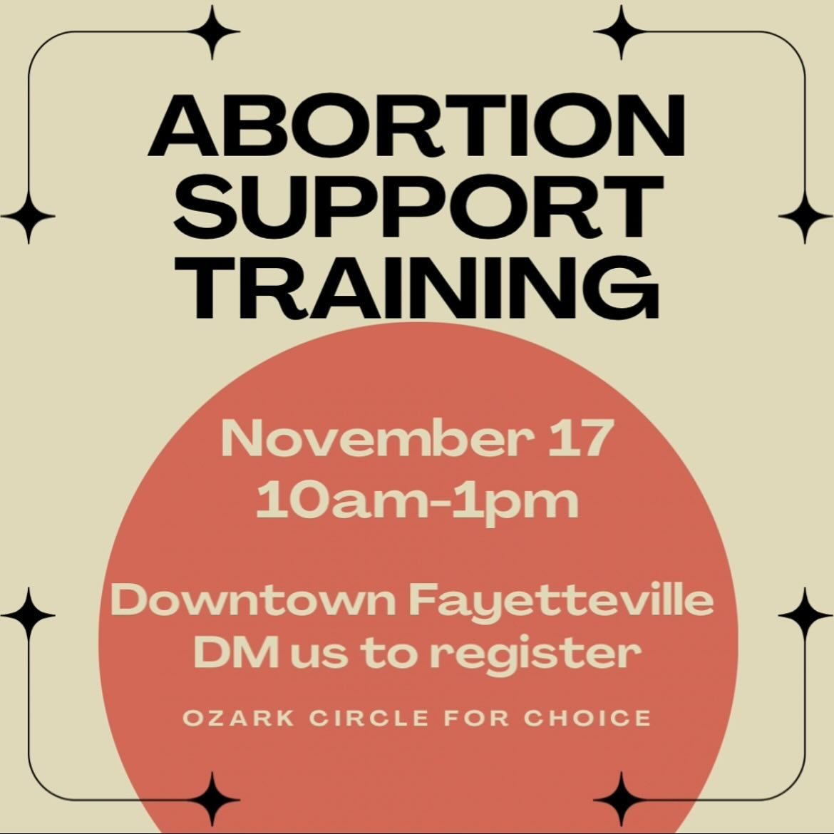 🌟 Join us for an Abortion Support Training 🌟

📅 Date: November 17th
📍 Location: Downtown Fayetteville
🕙 Time: 10am-1pm

This training is for anyone who wants to learn more about supporting individuals through their abortion journey with compassi