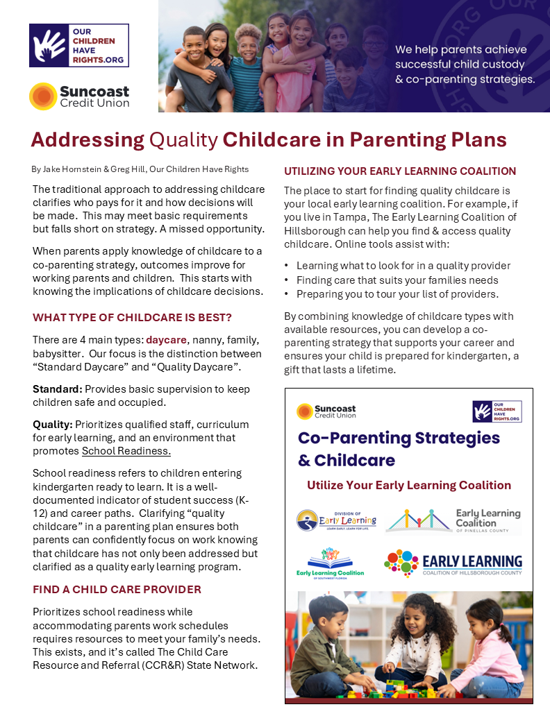 Addressing Quality Childcare in Parenting Plans