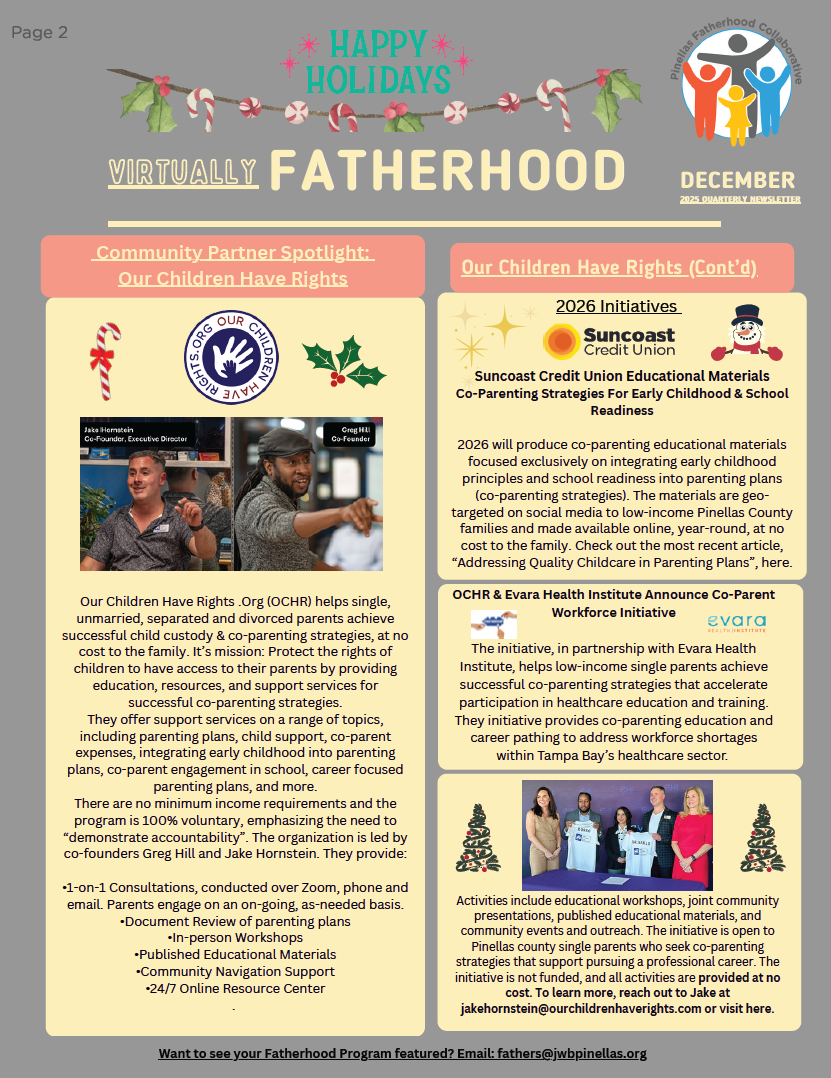 Community Partner Spotlight in the Pinellas Fatherhood Collaborative Newsletter