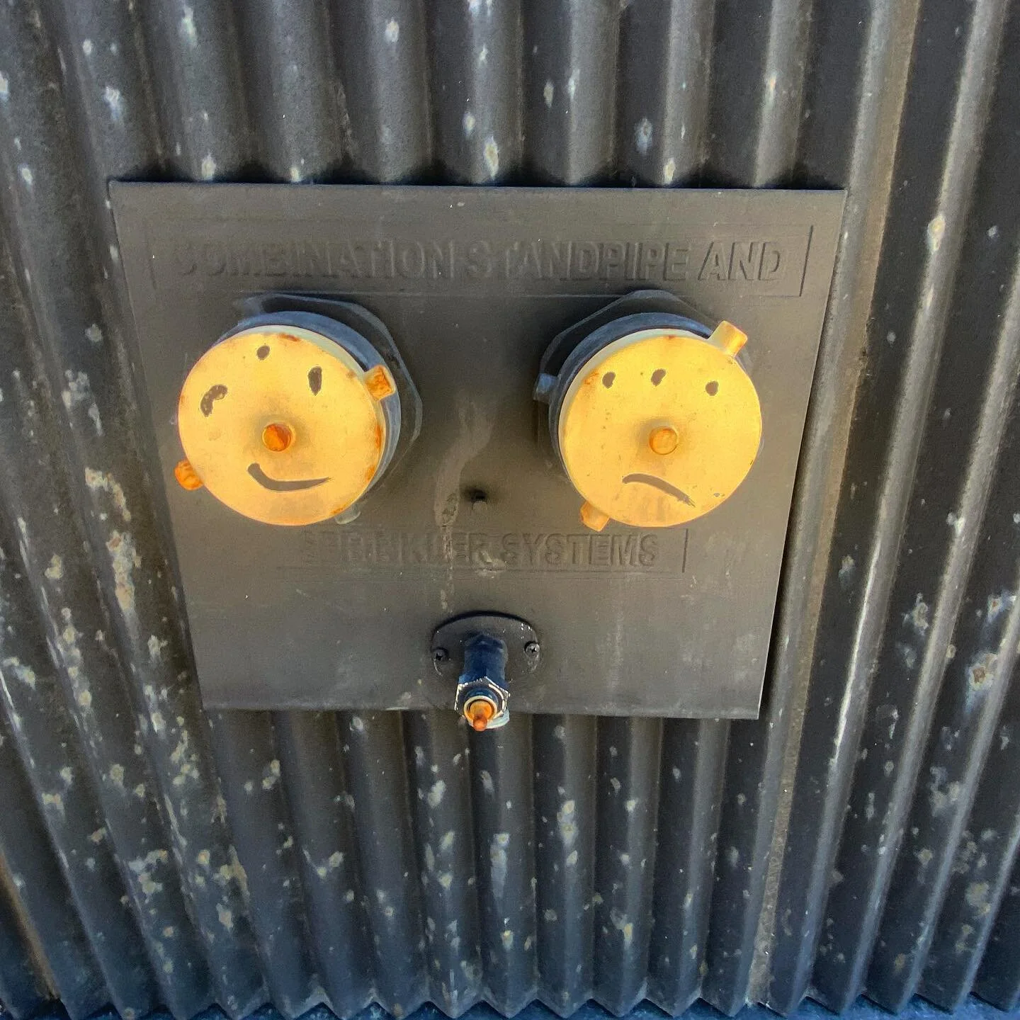 :)/:( 

#publicart #streetart #smilie #smilies #happyface #happysad #happyfacesadface #smileart #smile #yellowart #yellow #publicartnyc #nycarts #nycart #dramamask #faces #pareidolia #pareidolie #parei #valve #yellowcolor #standpipe #standpipesofnewy